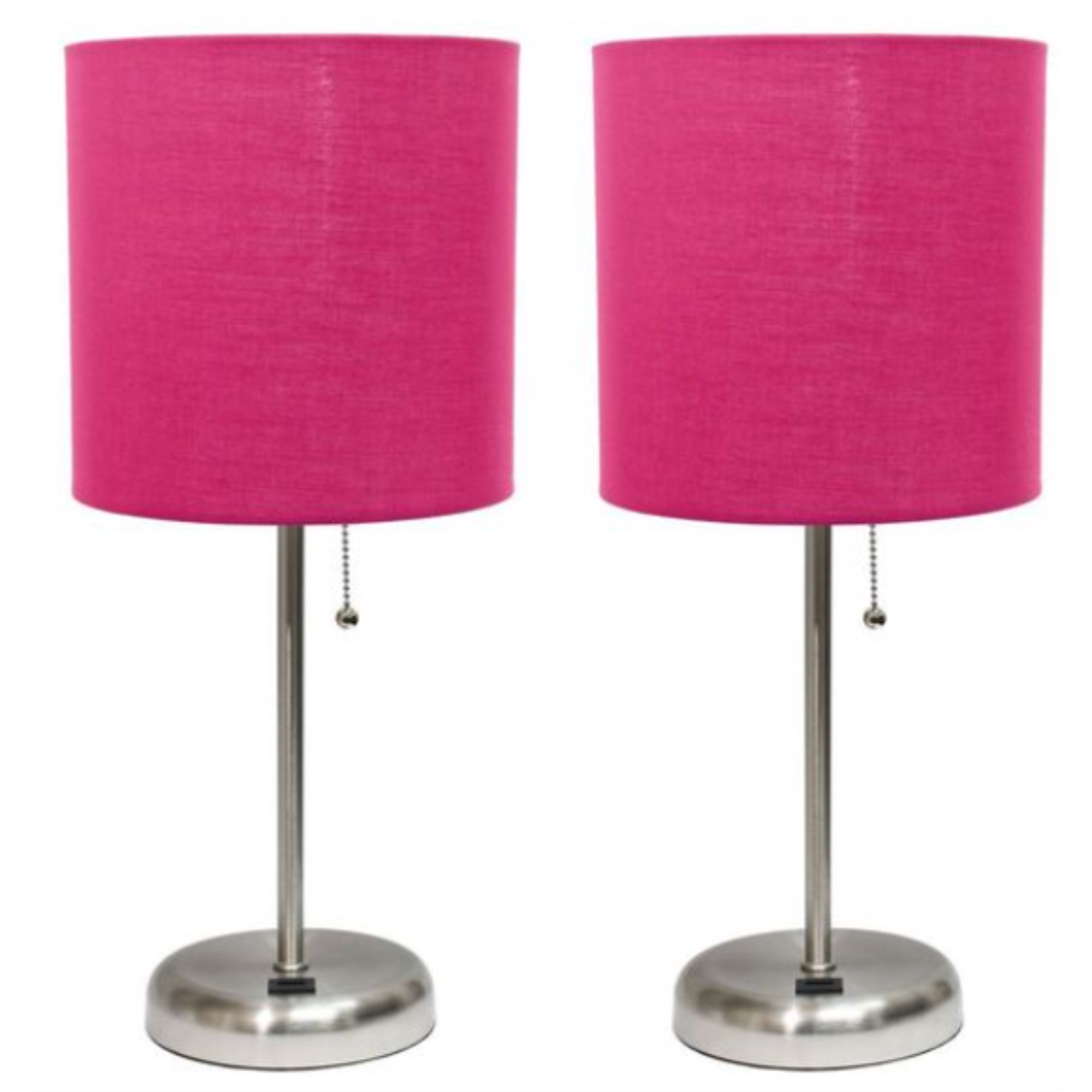 LimeLights Stick Lamp with USB charging port and Fabric Shade 2 Pack Set, Pink