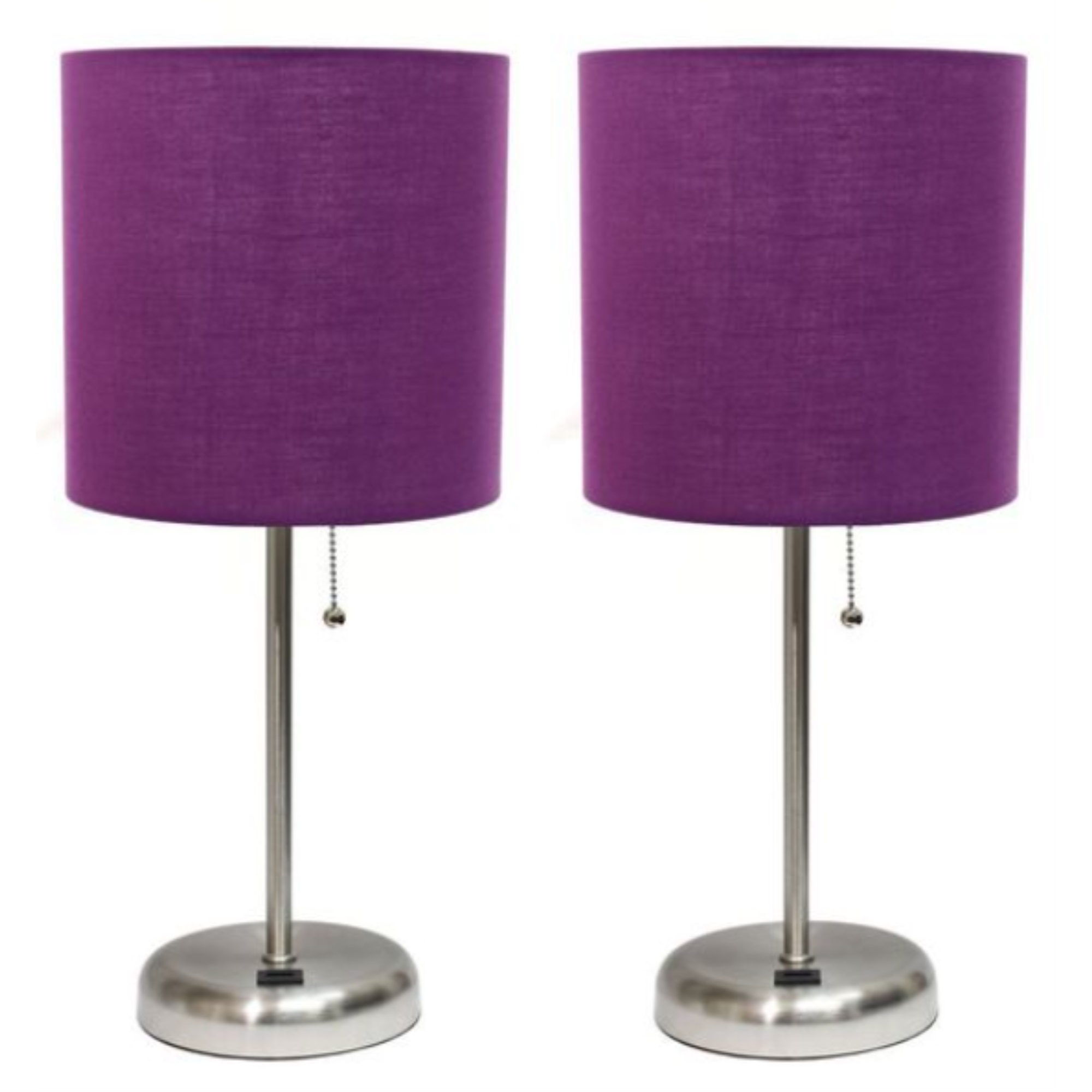 LimeLights Stick Lamp with USB charging port and Fabric Shade 2 Pack Set, Purple