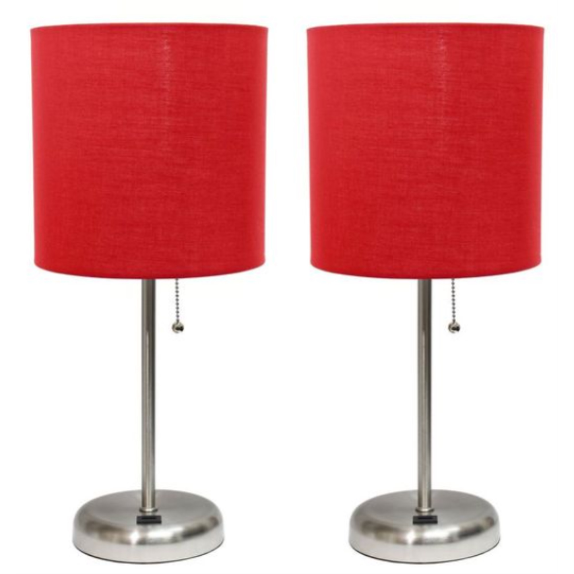 Simple Designs Stick Lamp with USB charging port and Fabric Shade 2 Pack Set, Red