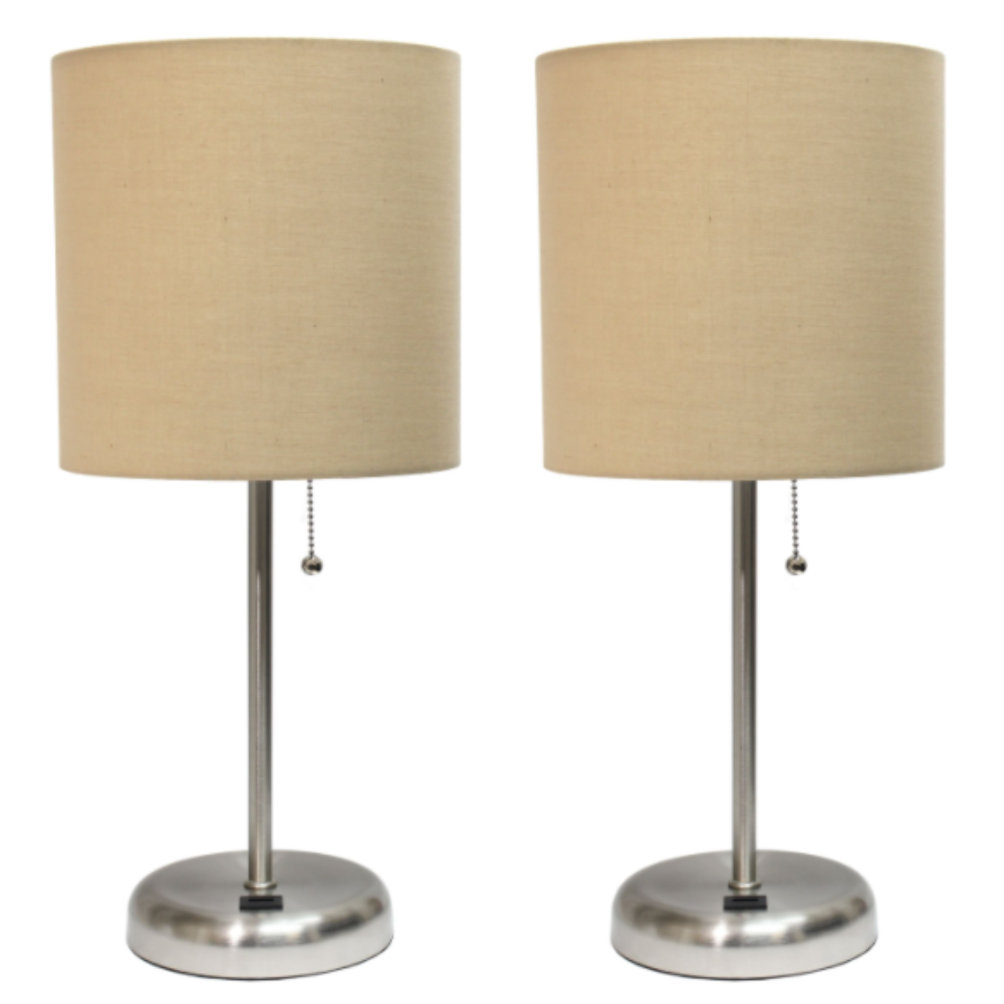 LimeLights Stick Lamp with USB charging port and Fabric Shade 2 Pack Set, Tan