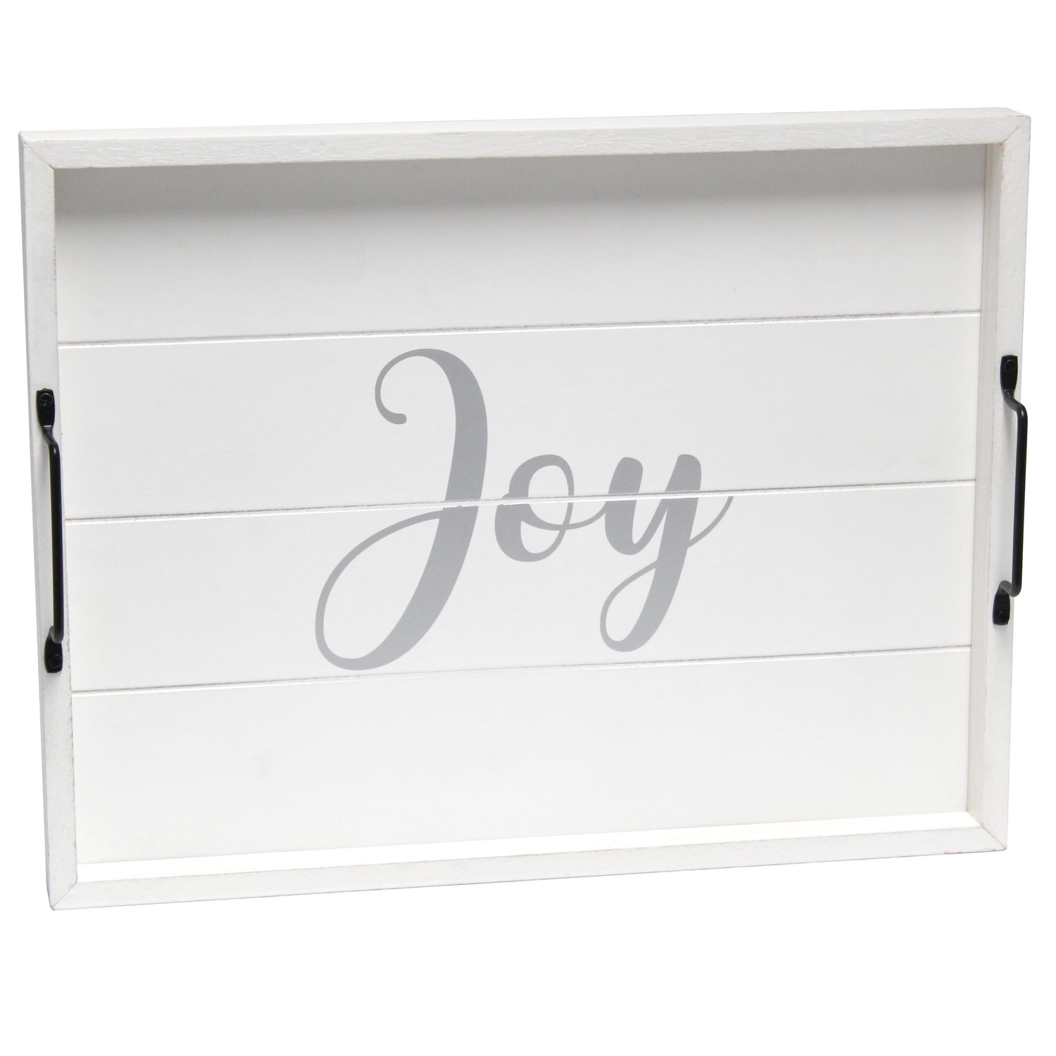 Elegant Designs Decorative Wood Serving Tray w/ Handles, 15.50" x 12", "Joy"