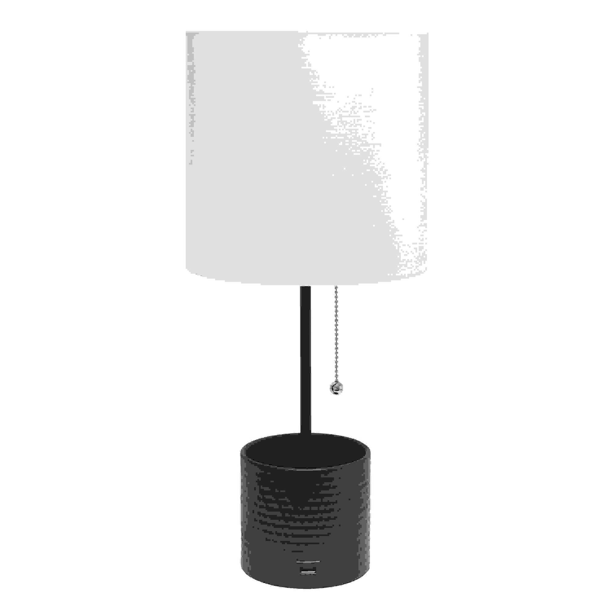 Simple Designs Hammered Metal Organizer Table Lamp with USB charging port and Fabric Shade, Black