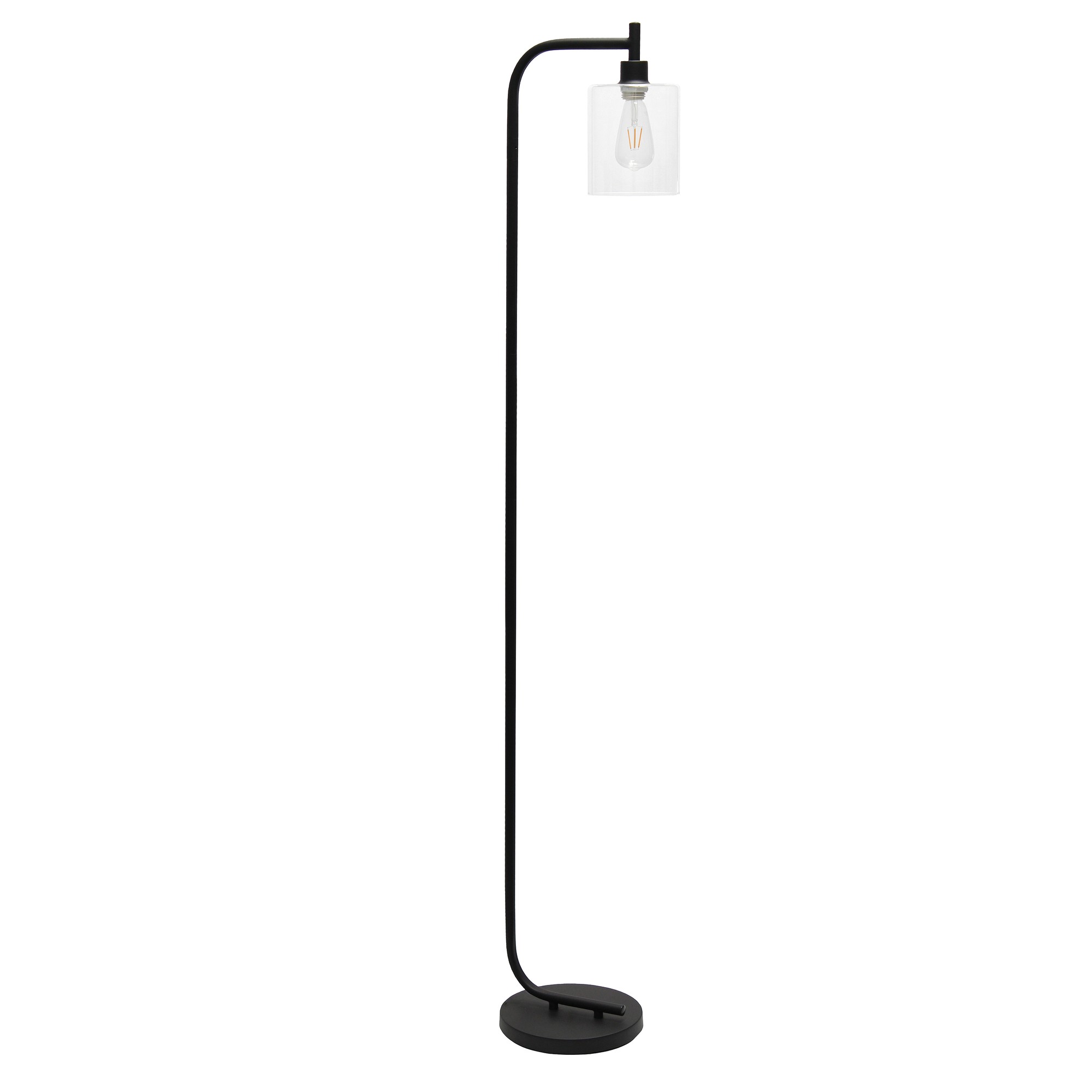 Simple Designs Modern Iron Lantern Floor Lamp with Glass Shade, Black