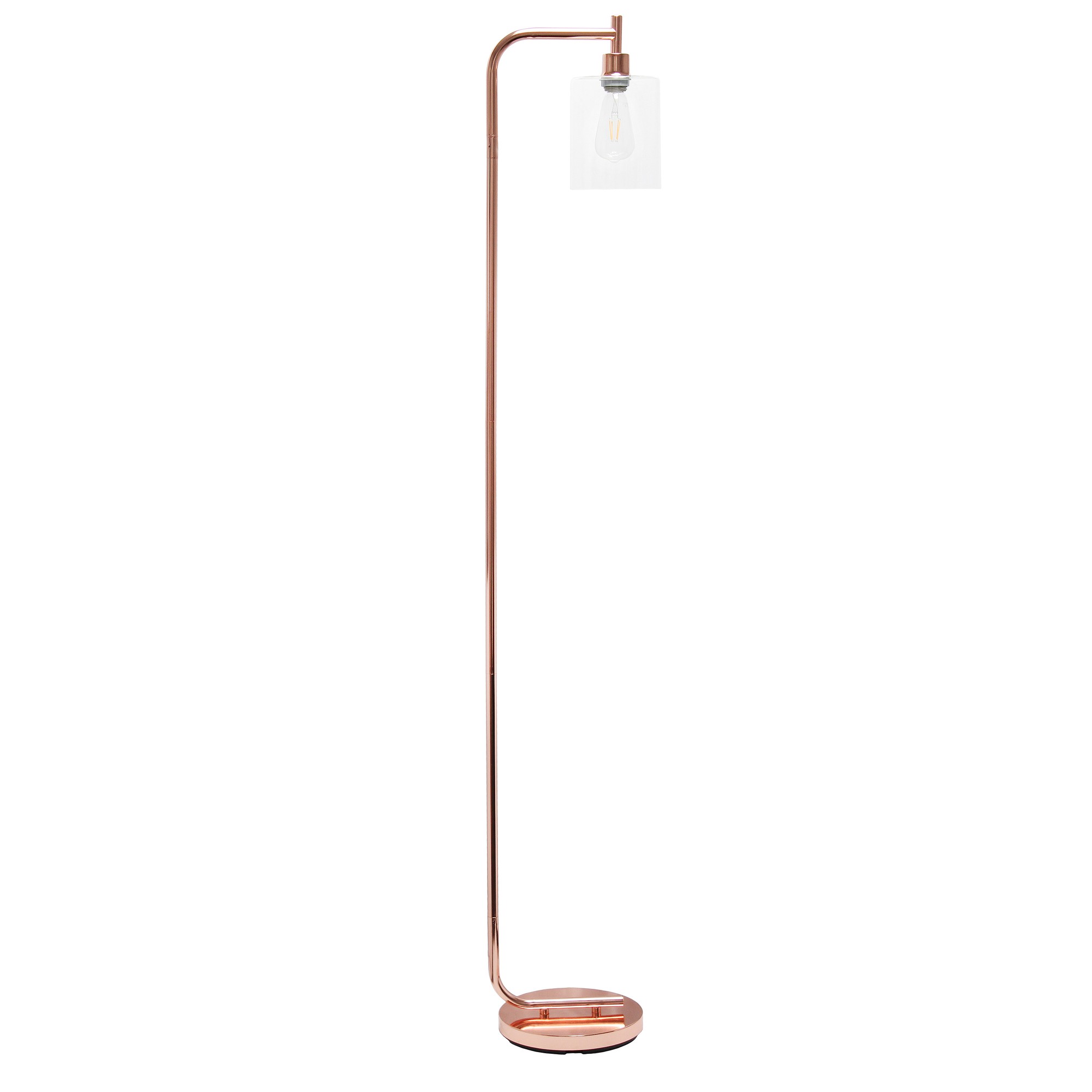 Simple Designs Modern Iron Lantern Floor Lamp with Glass Shade, Rose Gold