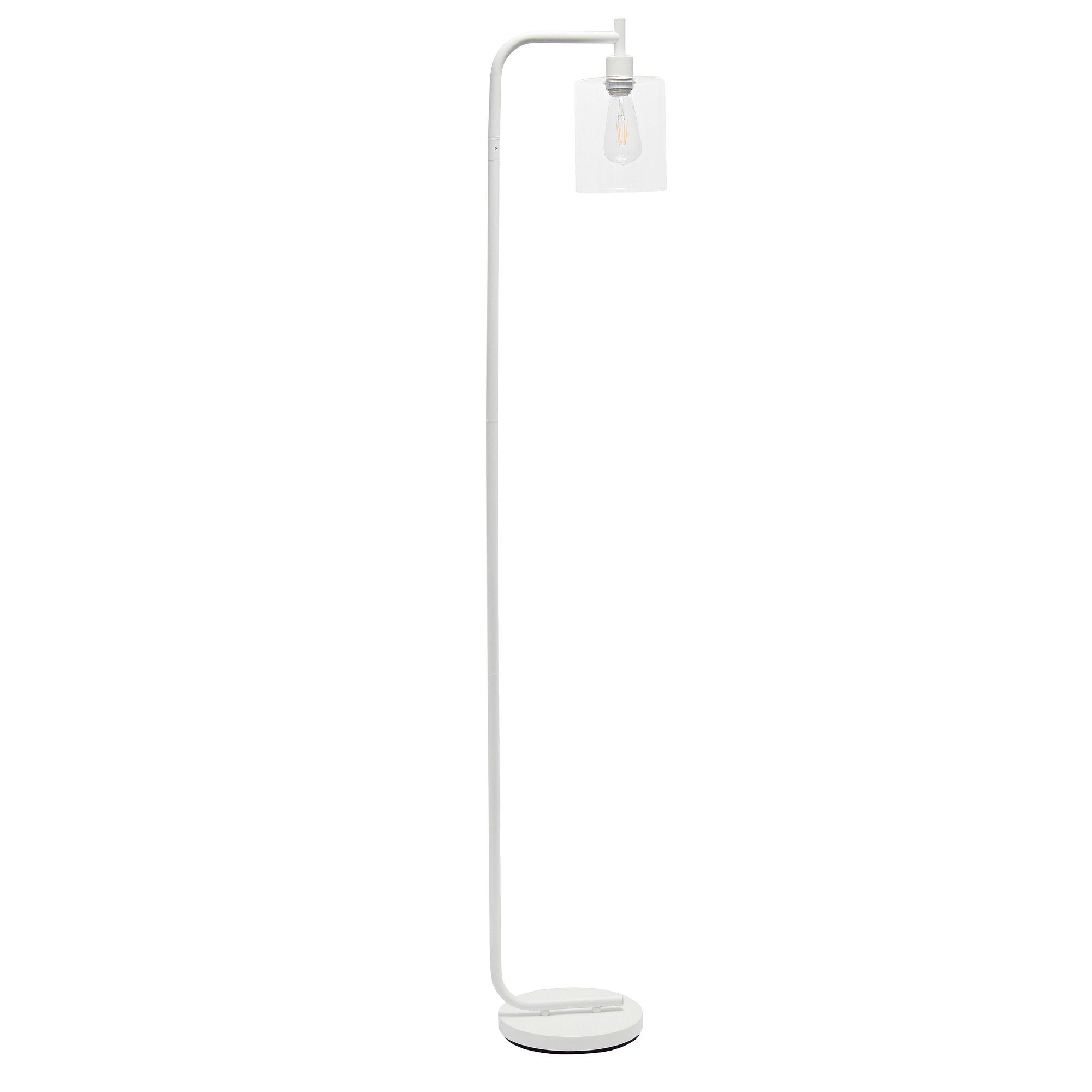 Simple Designs Modern Iron Lantern Floor Lamp with Glass Shade, White