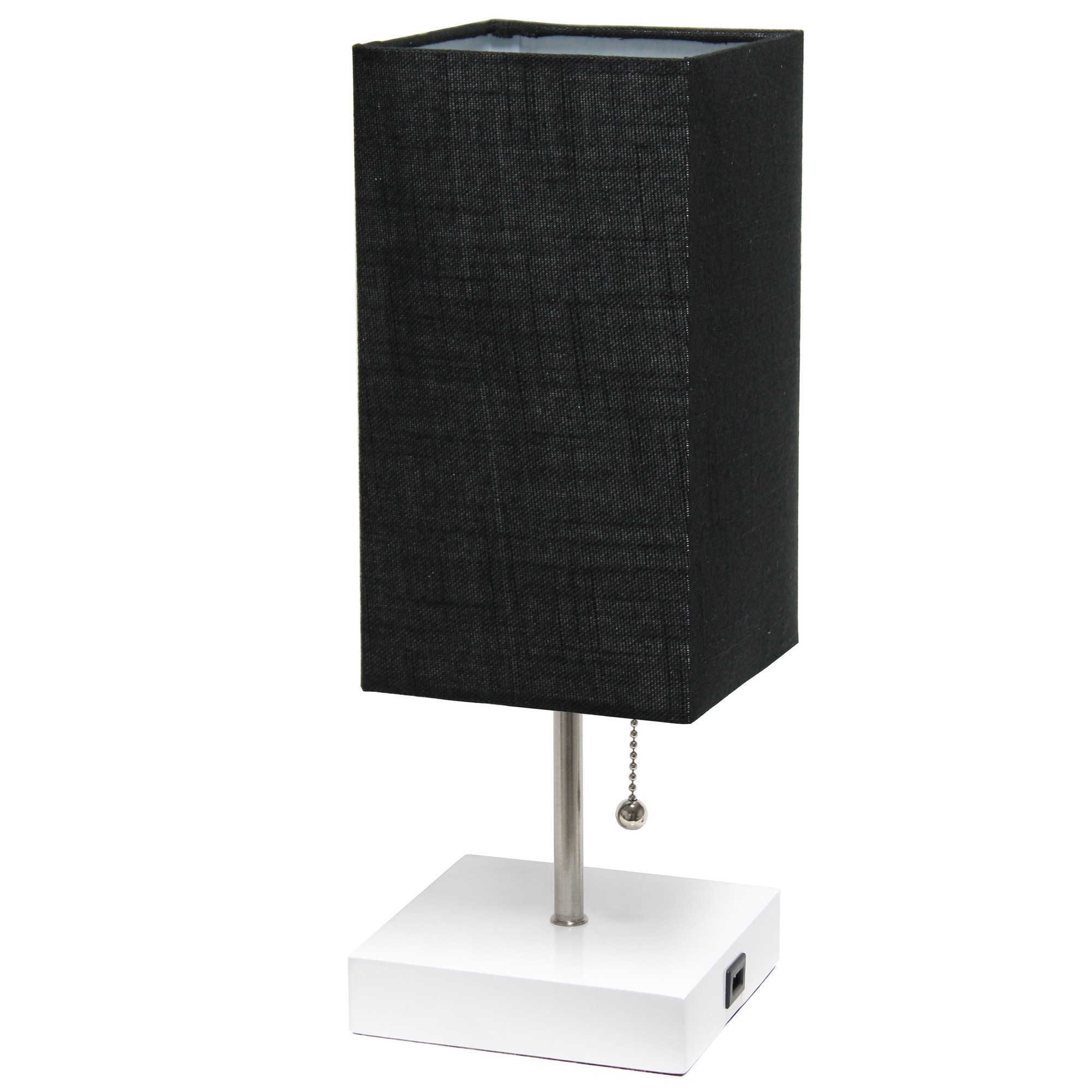 Simple Designs Petite White Stick Lamp with USB Charging Port and Fabric Shade, Black