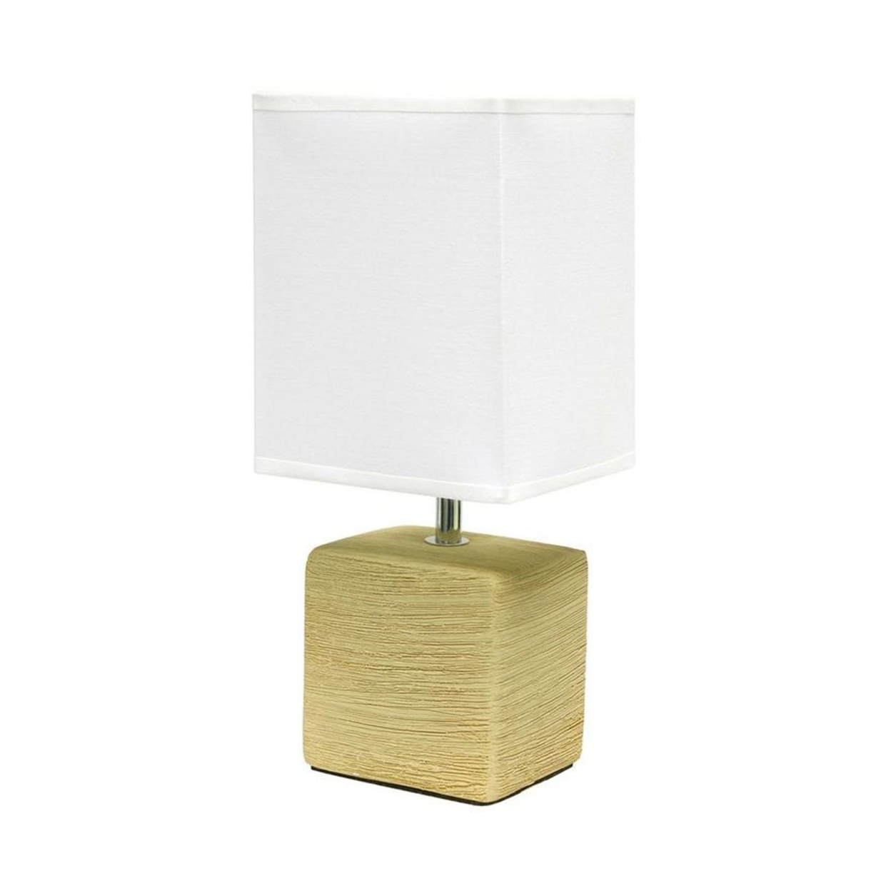 Simple Designs Petite Faux Stone Table Lamp with Fabric Shade, Beige with White Shade