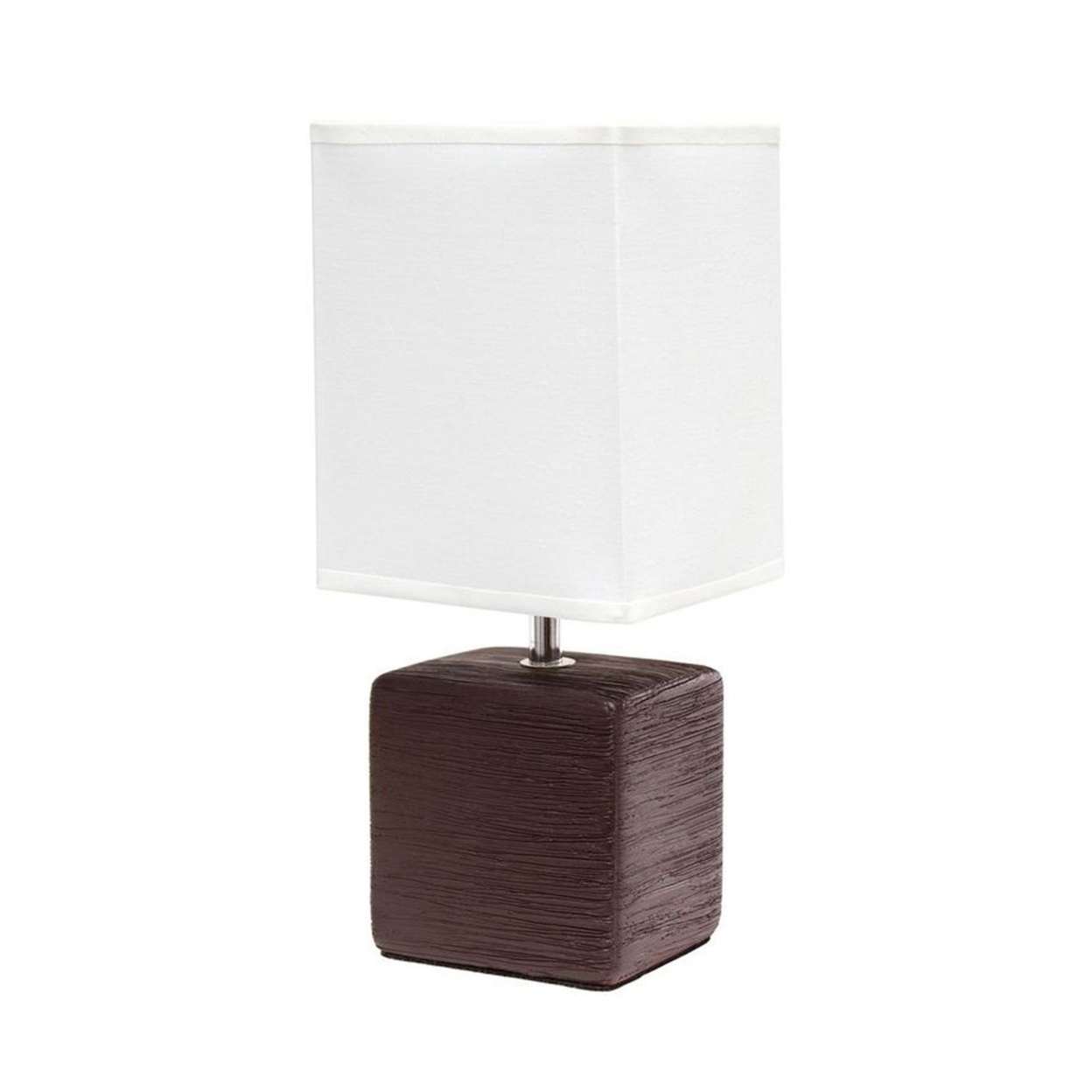 Simple Designs Petite Faux Stone Table Lamp with Fabric Shade, Brown with White Shade