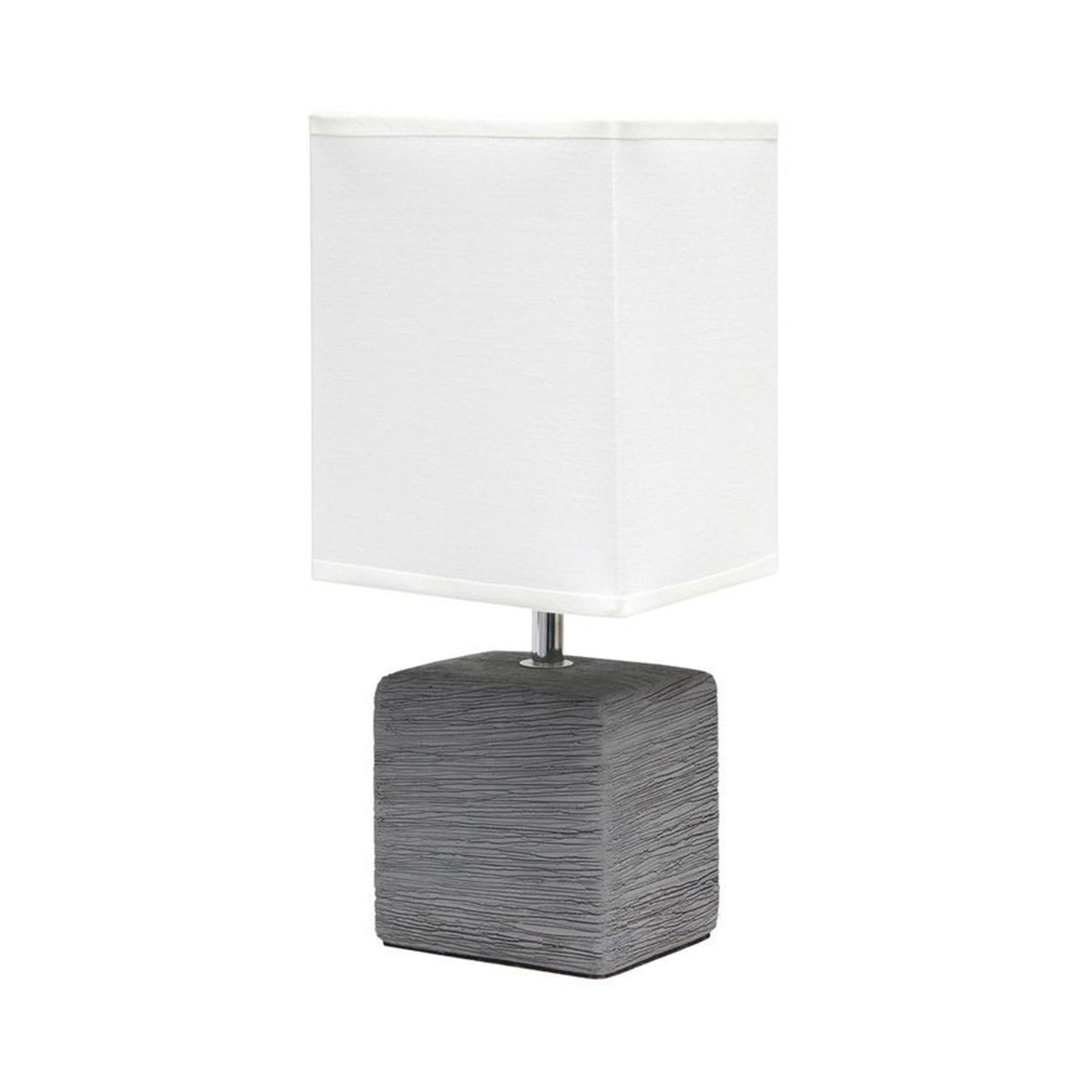 Simple Designs Petite Faux Stone Table Lamp with Fabric Shade, Gray with White Shade