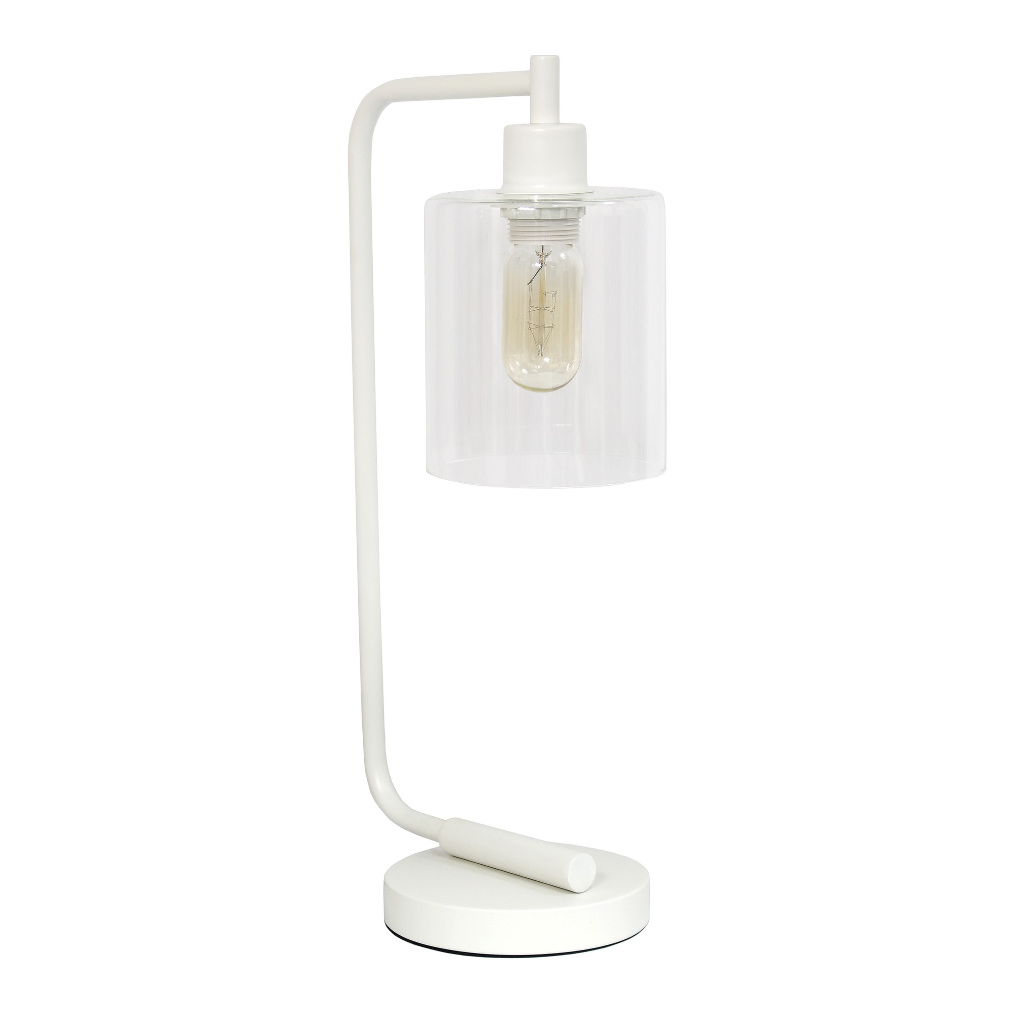 Lalia Home Modern Iron Desk Lamp with Glass Shade, White