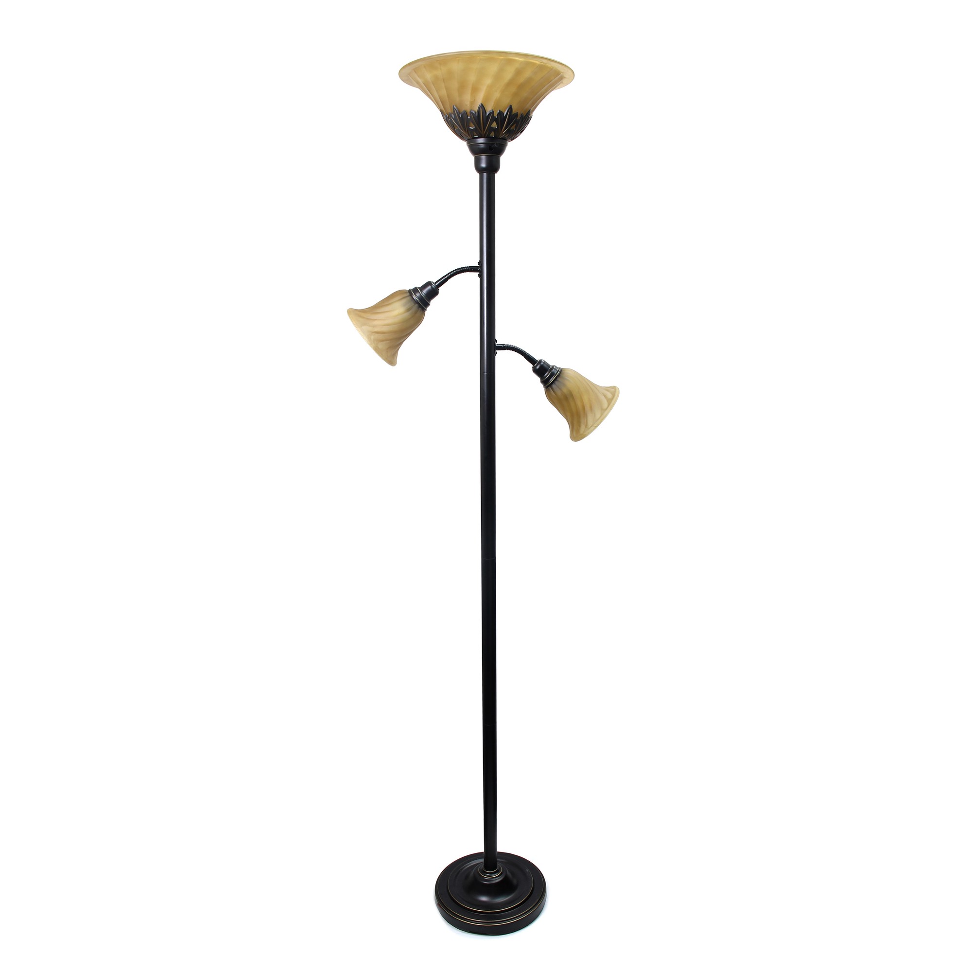 Lalia Home Torchiere Floor Lamp with 2 Reading Lights and Scalloped Glass Shades, Restoration Bronze