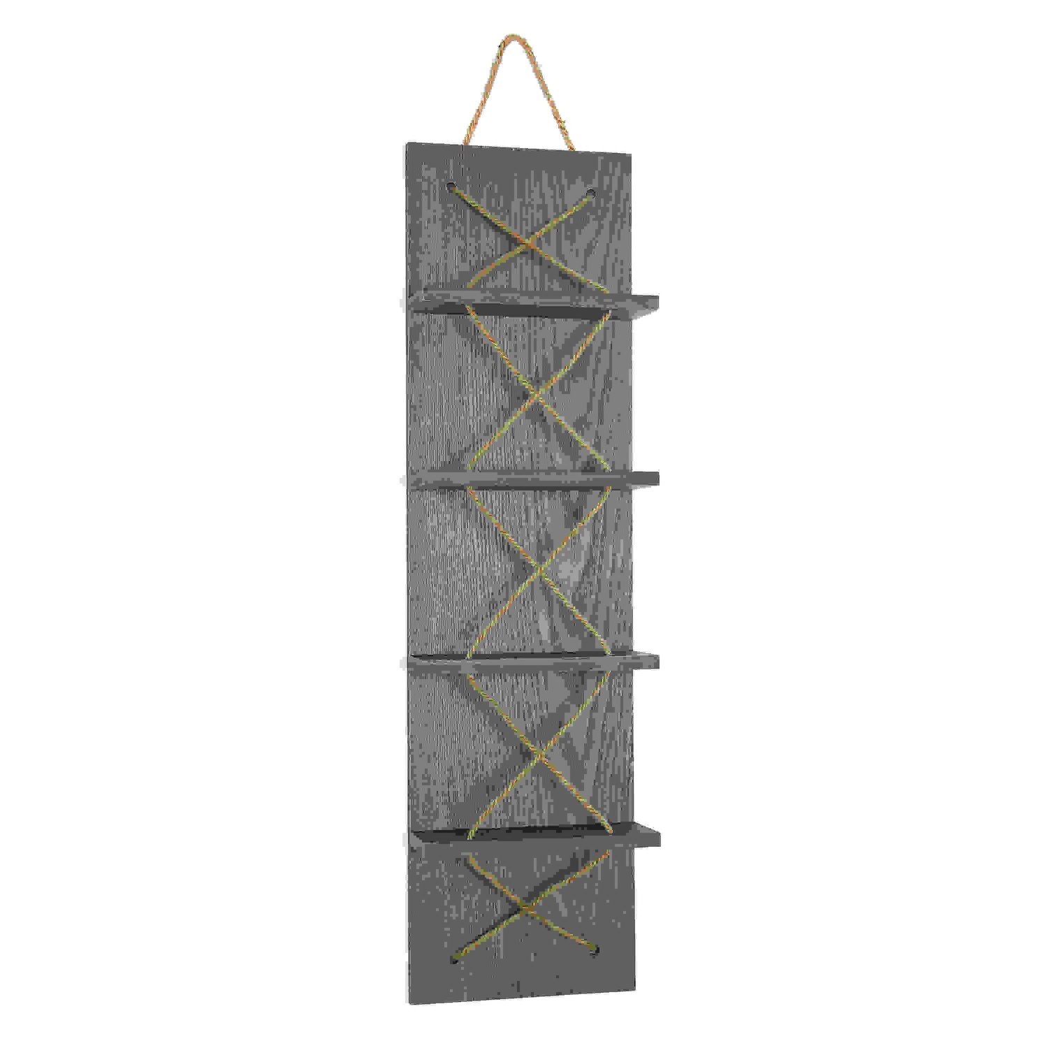 Elegant Designs Positano Nautical Rope 4 Bottle Vertical Wall Mounted Wood Wine Rack, Rustic Gray