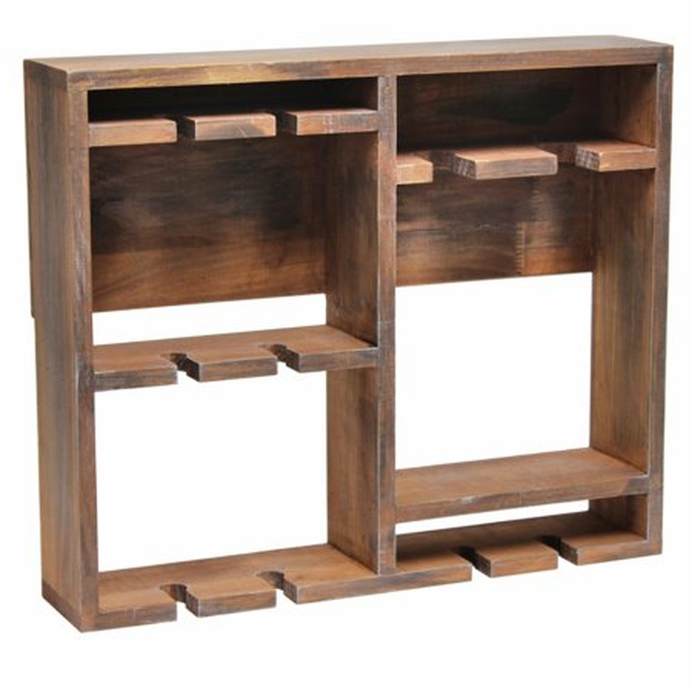 Elegant Designs Bartow Wall Mounted Wood Wine Rack Shelf with Glass Holder, Restored Wood