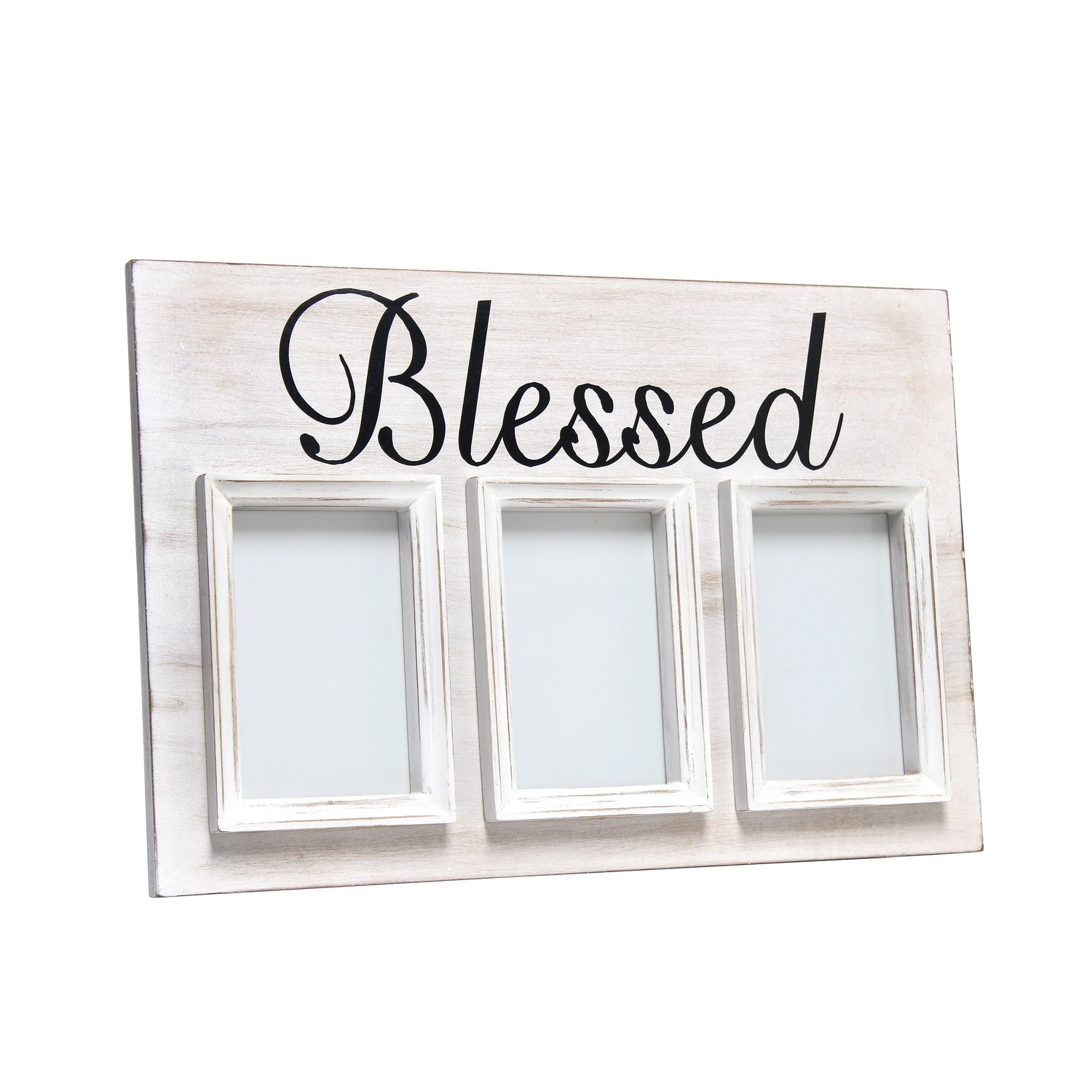 Elegant Designs 3 Photo Collage Frame 4x6 Picture Frame, White Wash "Blessed"