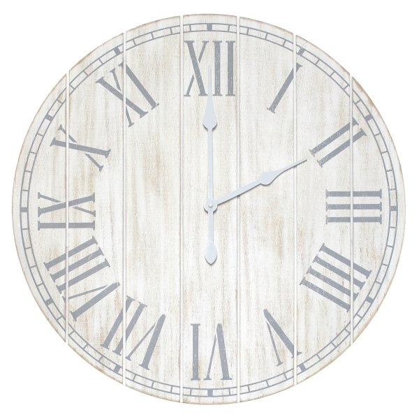 HG2003-WWHElegant Designs Wood Plank 23" Large Coastal Rustic Wall Clock, White Wash