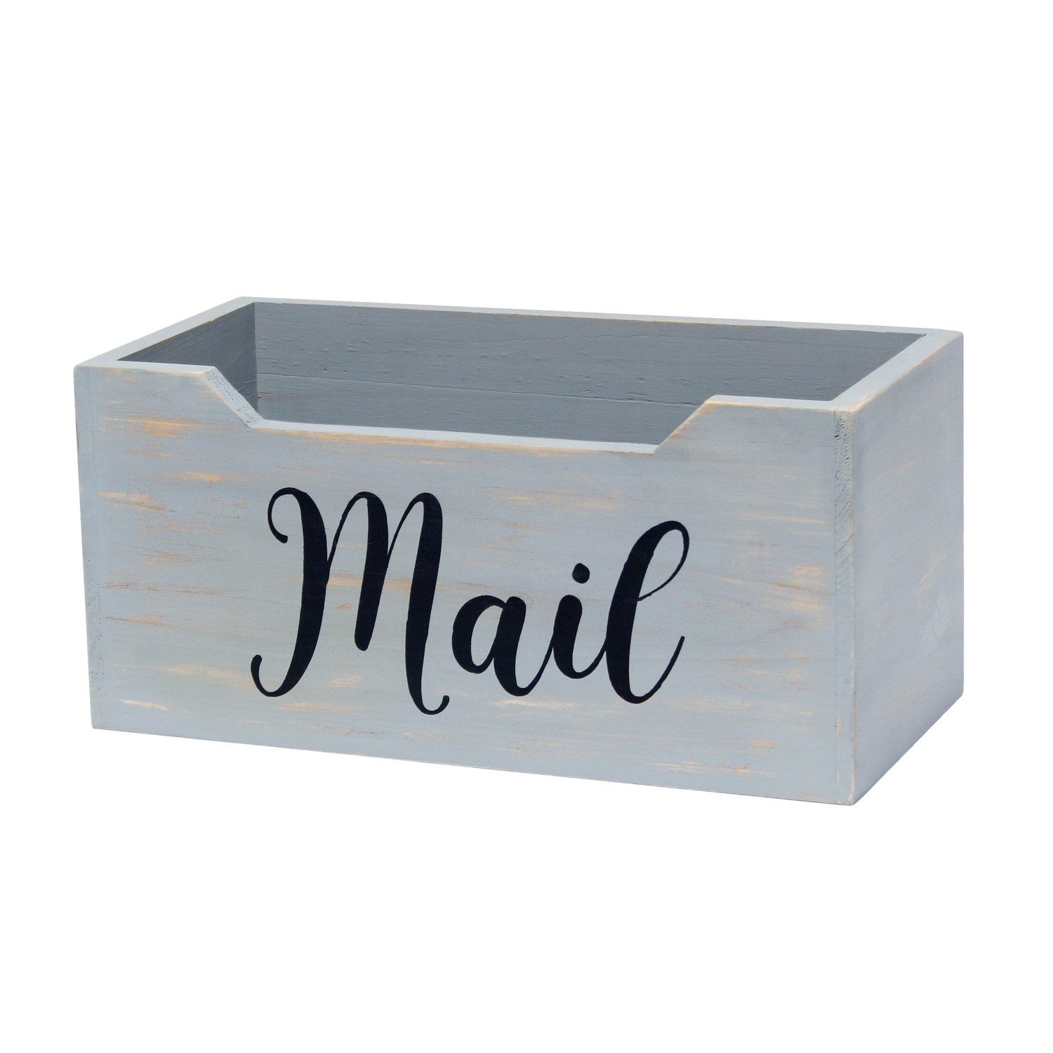 Elegant Designs Rustic Farmhouse Wooden Tabletop Decorative Script Word "Mail" Organizer Box, Letter Holder, Gray Wash