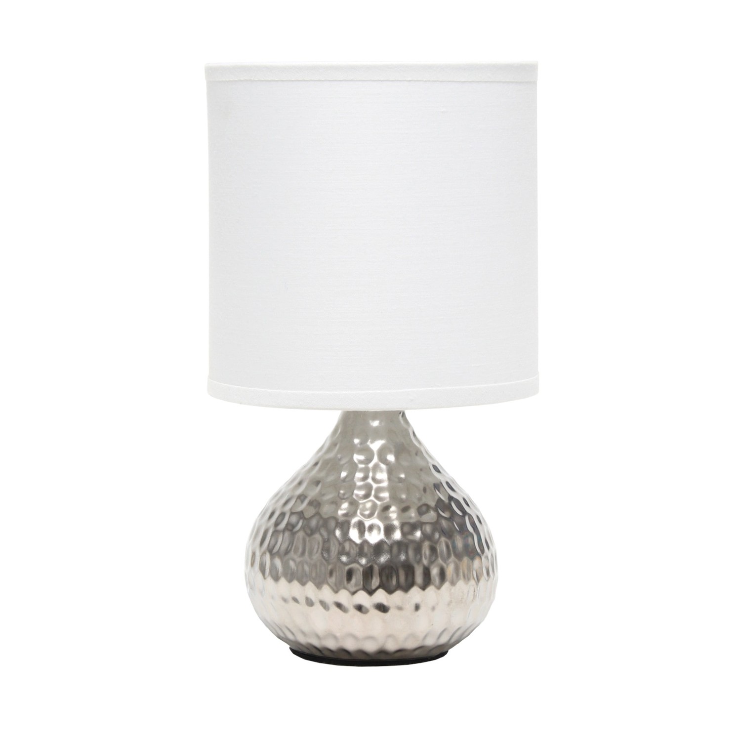 Simple Designs Hammered Silver Drip Mini Table Lamp, White