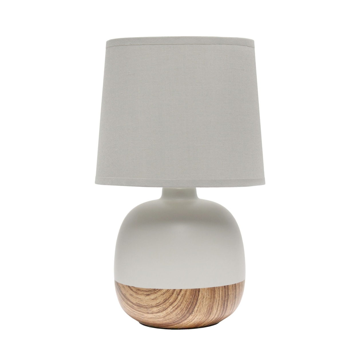 Simple Designs Petite Mid Century Table Lamp, Light Wood and Light Gray