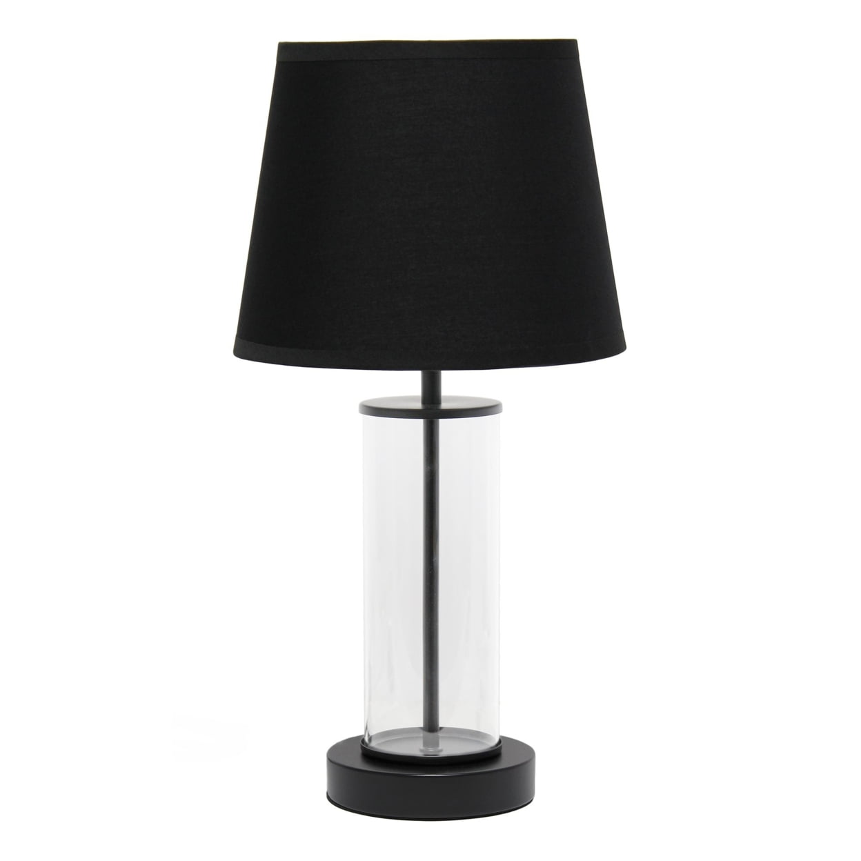 Simple Designs Encased Metal and Clear Glass Table Lamp, Black