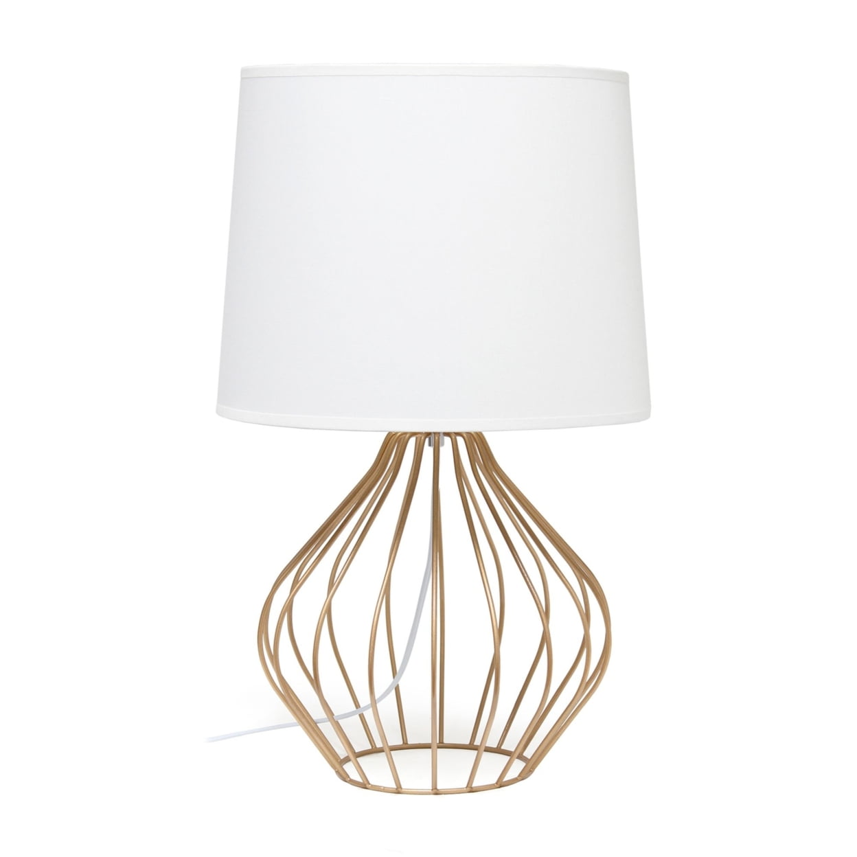 Simple Designs Geometrically Wired Table Lamp, White on Copper