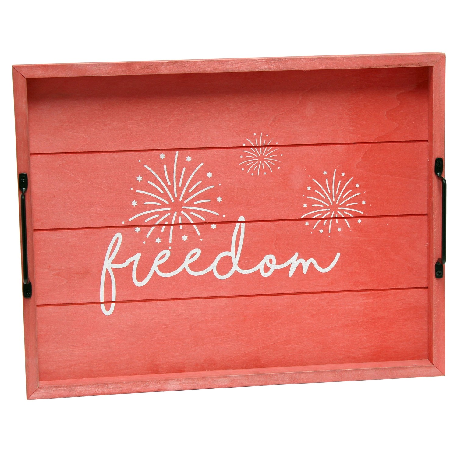 Elegant Designs Decorative Wood Serving Tray w/ Handles, 15.50" x 12", "Freedom"