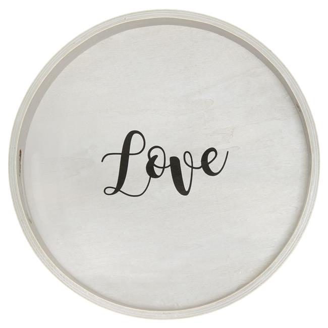 Elegant Designs Decorative 13.75" Round Wood Serving Tray w/ Handles, "Love"