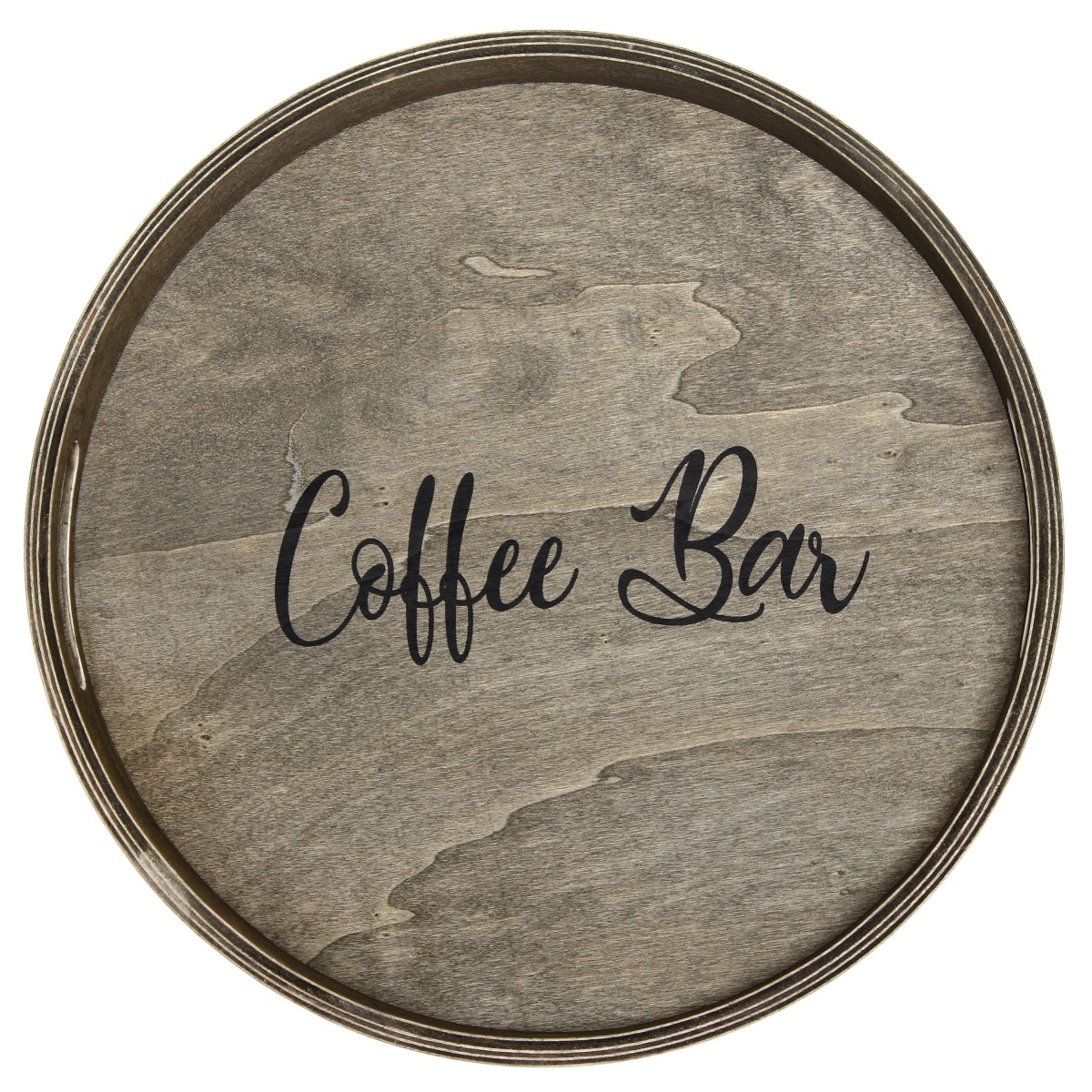 Elegant Designs Decorative 13.75" Round Wood Serving Tray w/ Handles, "Coffee Bar"