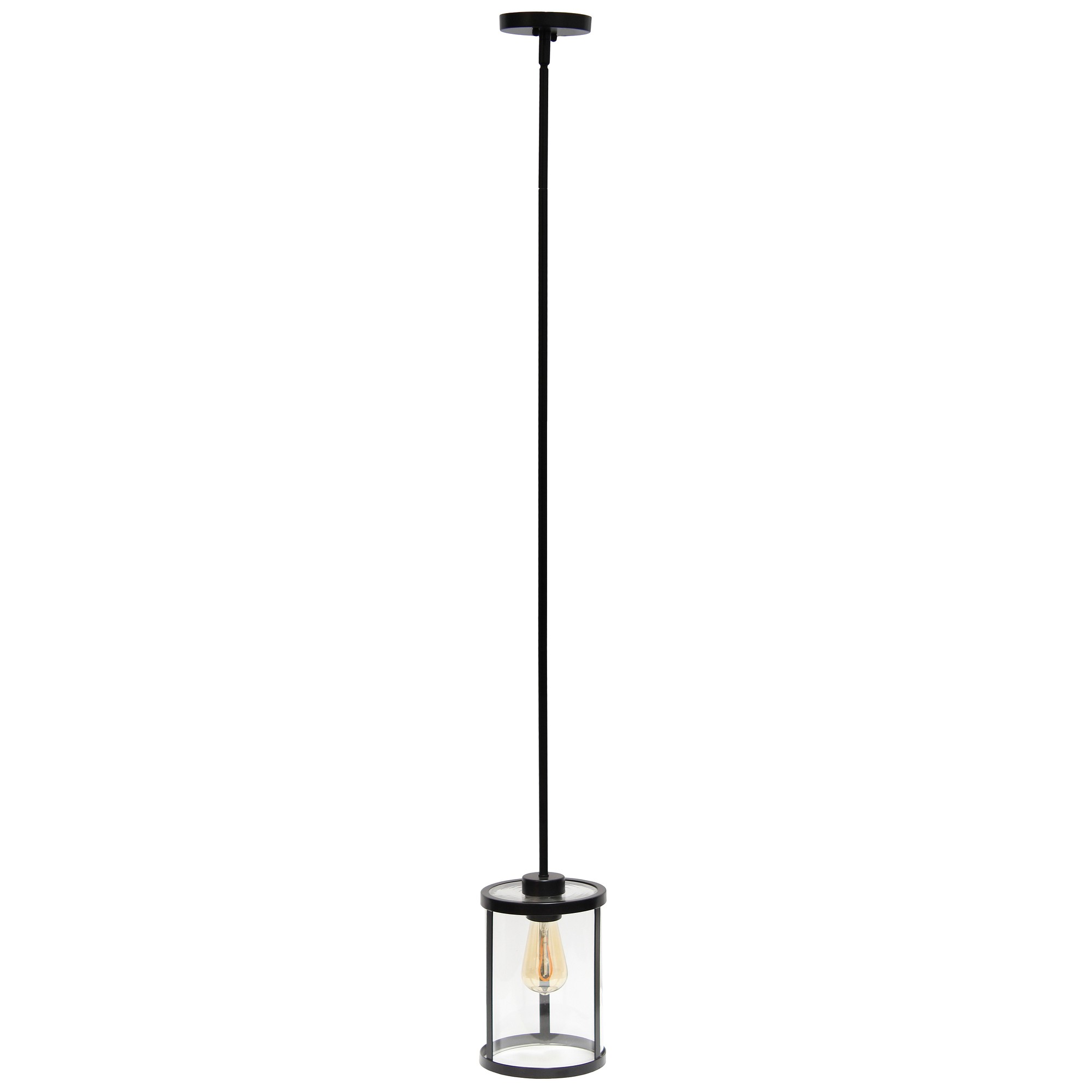 Lalia Home 1-Light 9.25" Modern Adjustable Hanging Cylindrical Clear Glass Pendant Fixture with Metal Accents, Black