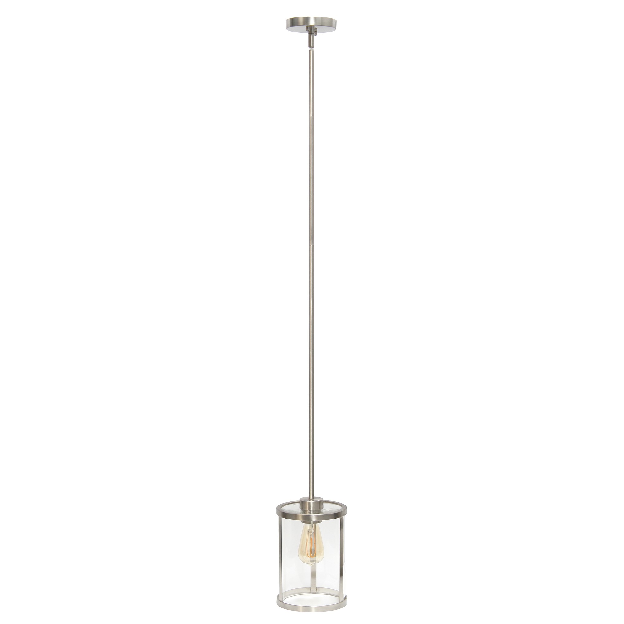 Lalia Home 1-Light 9.25" Modern Adjustable Hanging Cylindrical Clear Glass Pendant Fixture with Metal Accents, Brushed Nickel