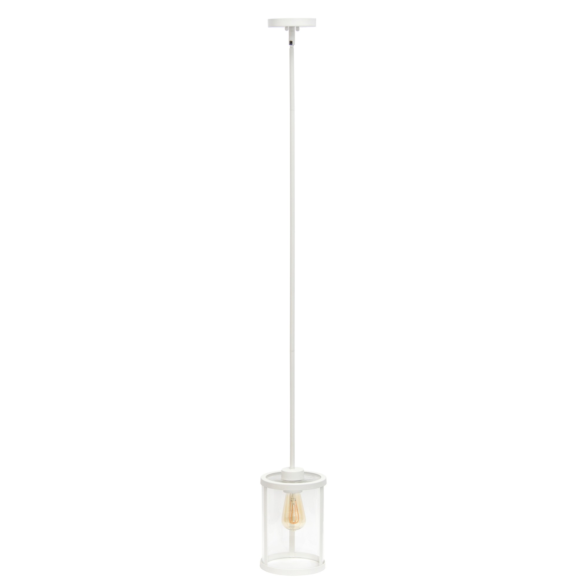 Lalia Home 1-Light 9.25" Modern Adjustable Hanging Cylindrical Clear Glass Pendant Fixture with Metal Accents, White