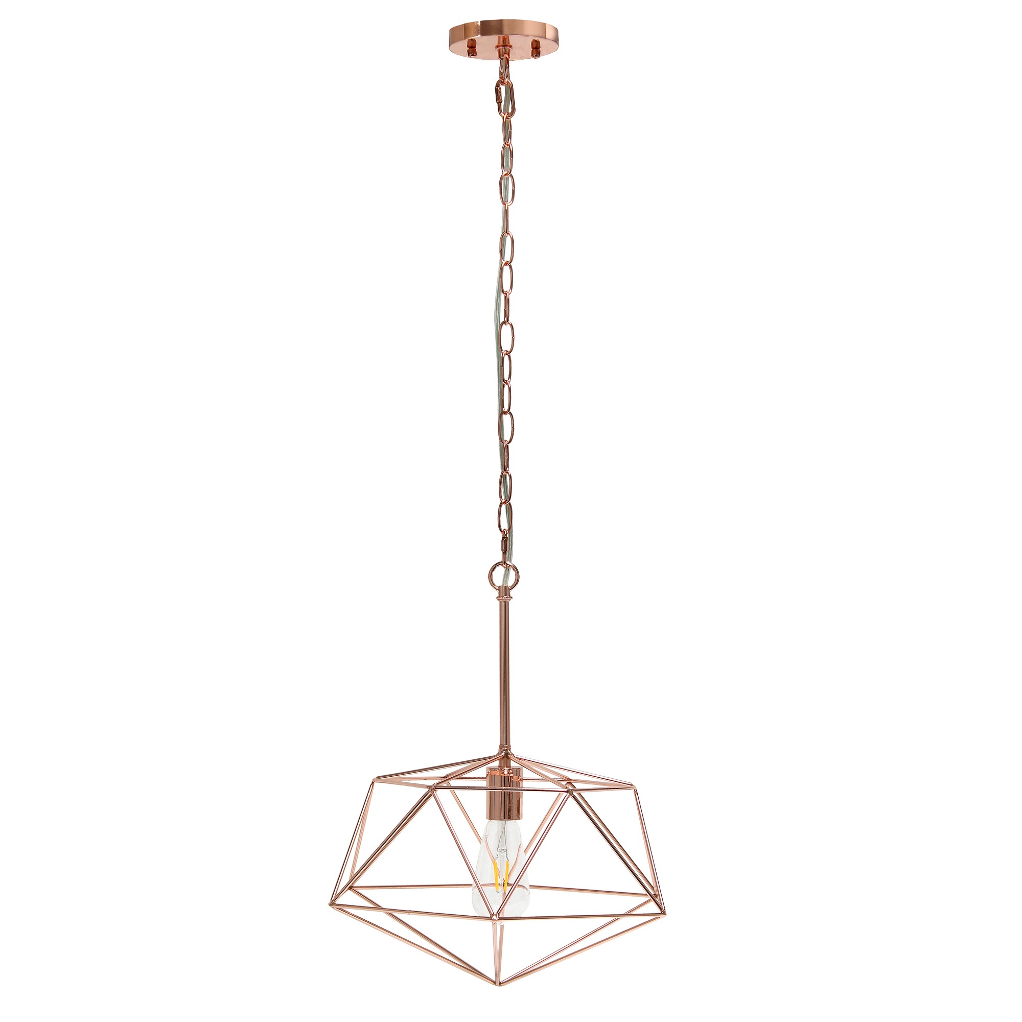 Lalia Home 1 Light 16" Modern Metal Wire Paragon Hanging Ceiling Pendant Fixture, Rose Gold