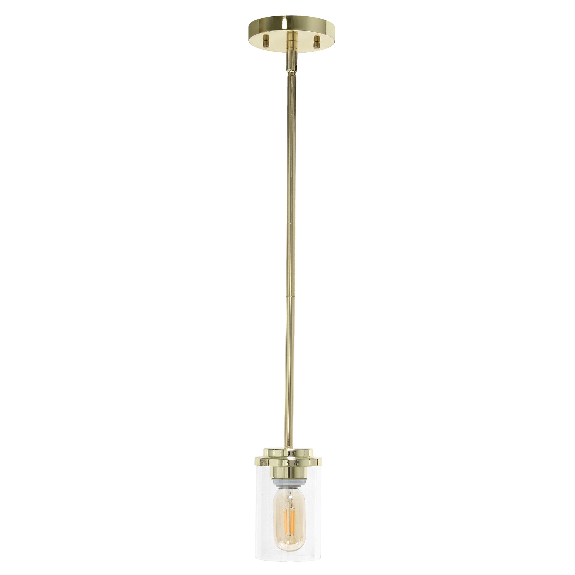 Lalia Home 1-Light 5.75" Minimalist Industrial Farmhouse Adjustable Hanging Clear Cylinder Glass Pendant Fixture, Gold
