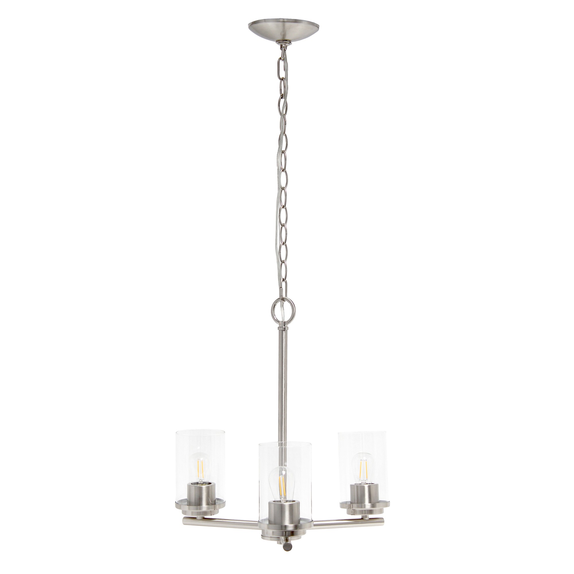 Lalia Home 3-Light 15" Classic Contemporary Clear Glass and Metal Hanging Pendant Chandelier, Brushed Nickel