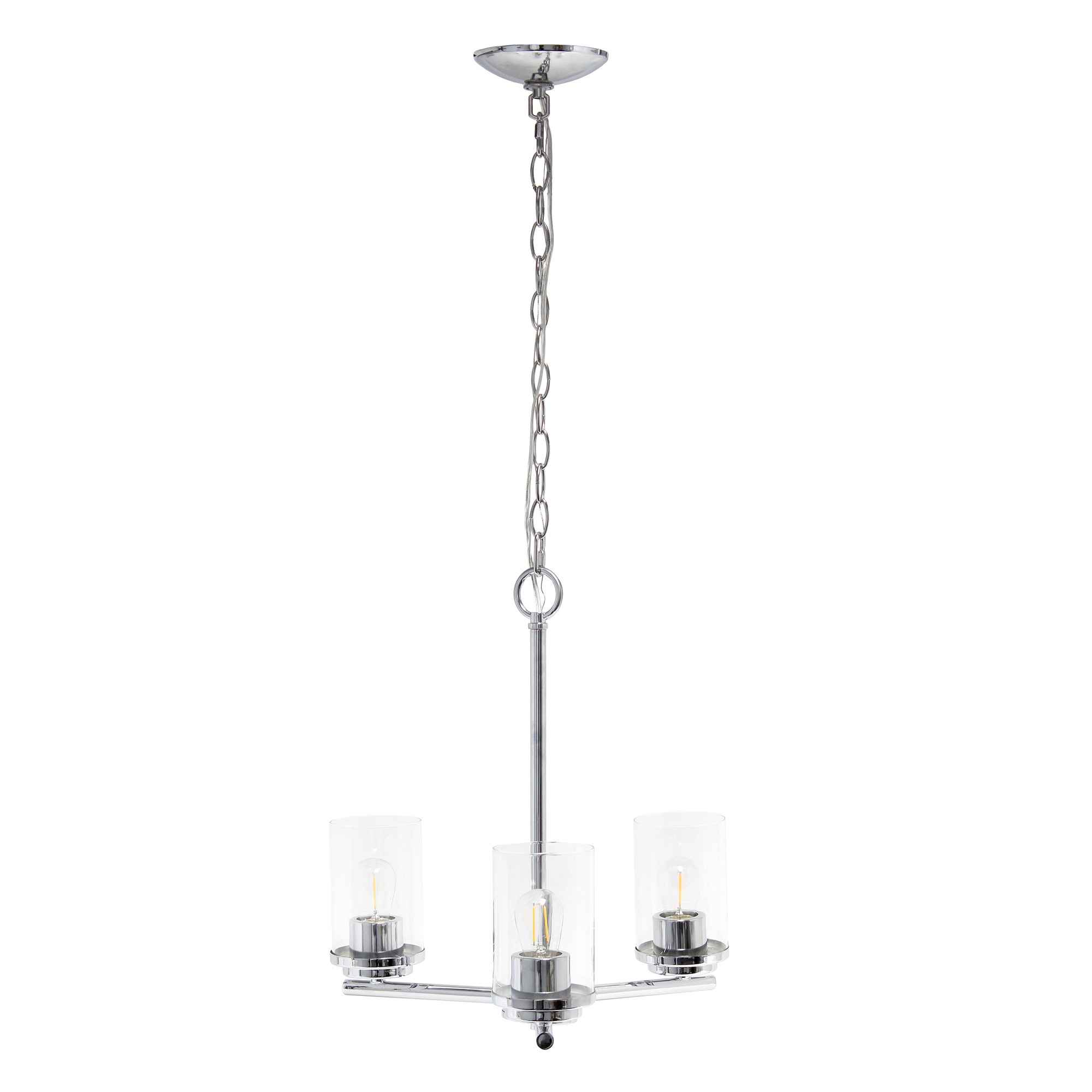 Lalia Home 3-Light 15" Classic Contemporary Clear Glass and Metal Hanging Pendant Chandelier, Chrome