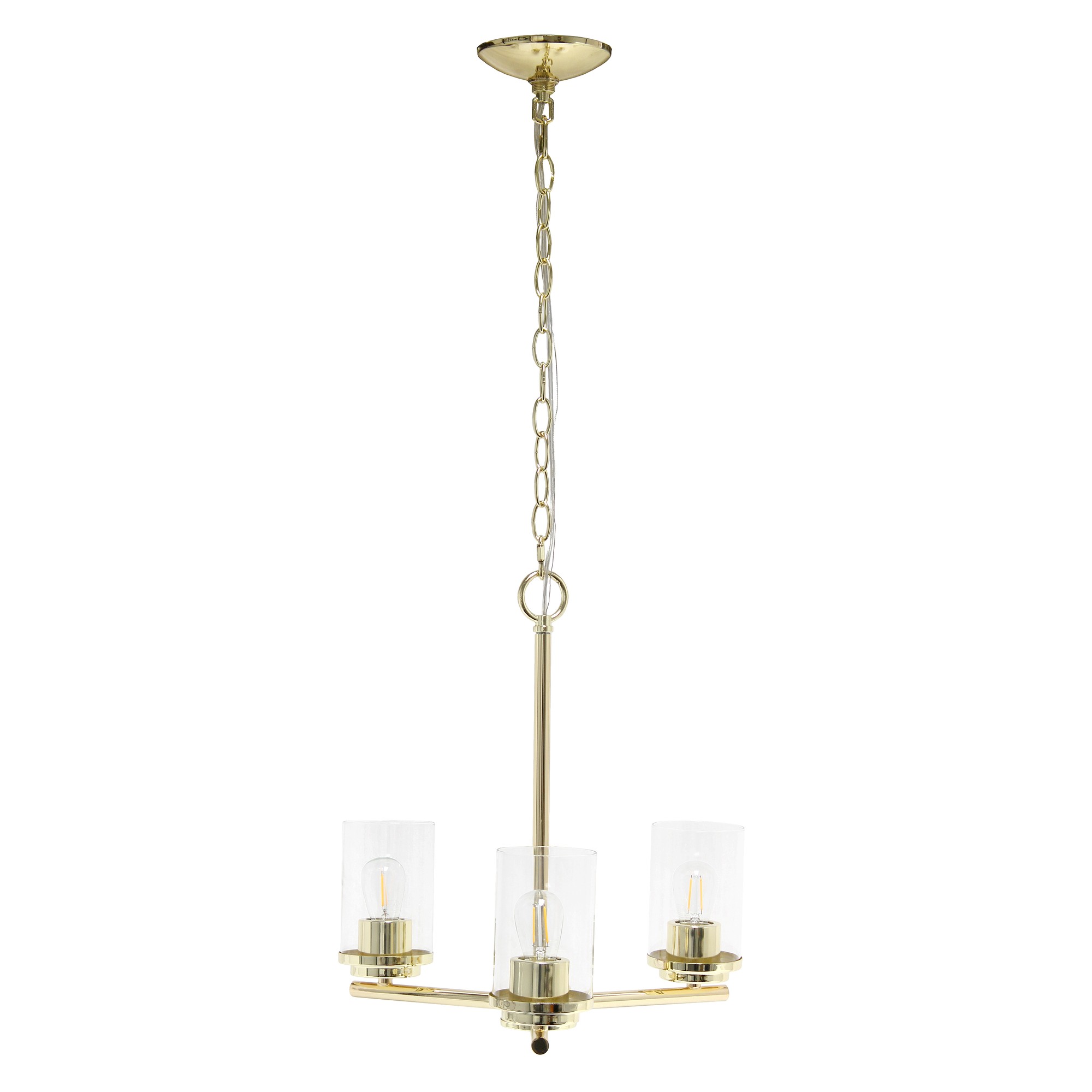 Lalia Home 3-Light 15" Classic Contemporary Clear Glass and Metal Hanging Pendant Chandelier, Gold
