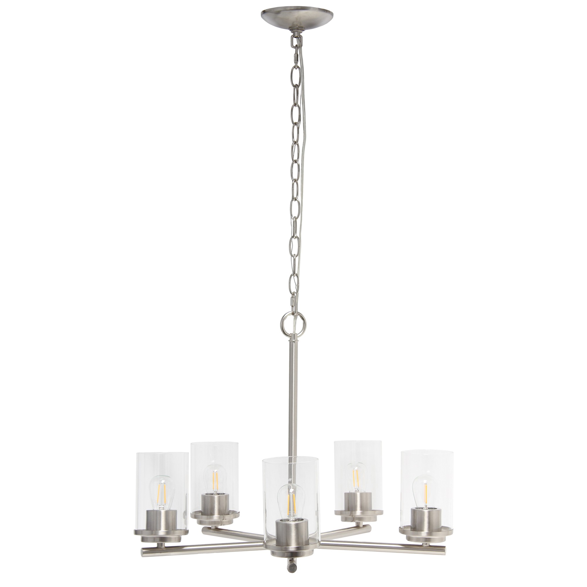 Lalia Home 5-Light 20.5" Classic Contemporary Clear Glass and Metal Hanging Pendant Chandelier, Brushed Nickel