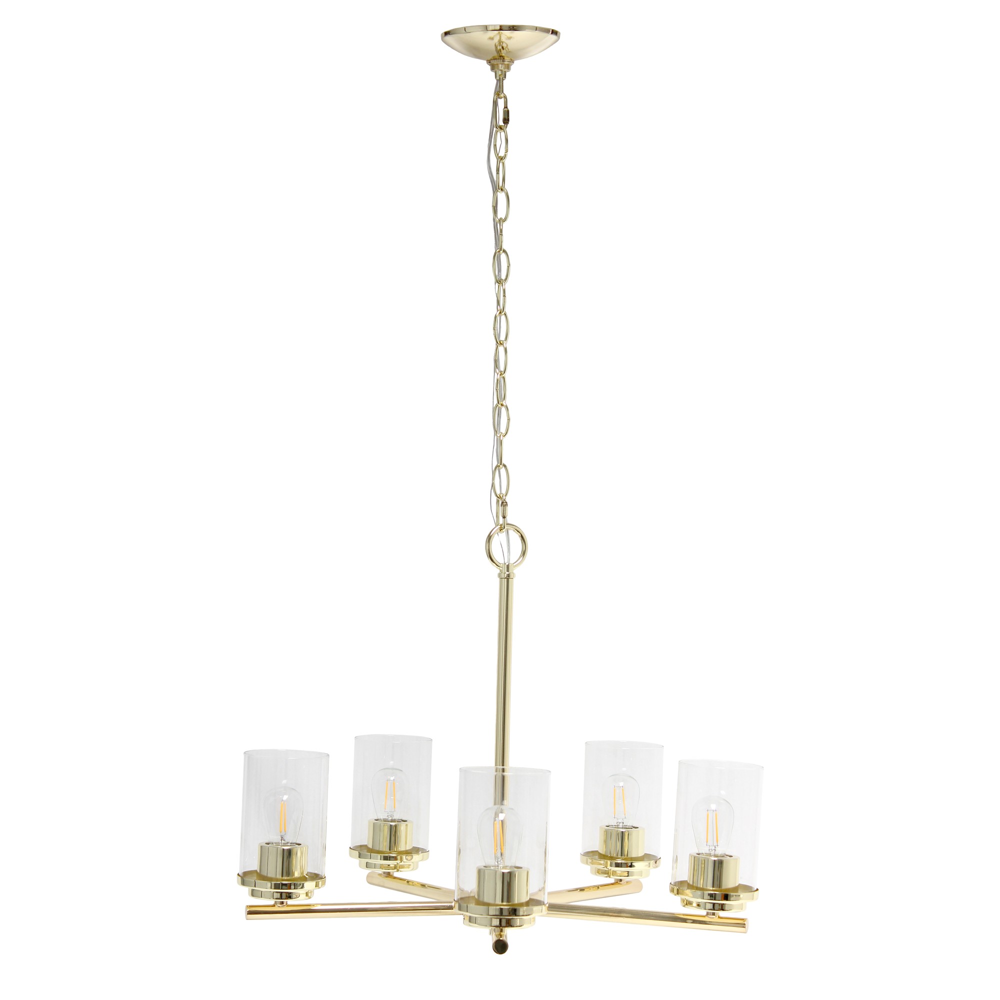 Lalia Home 5-Light 20.5" Classic Contemporary Clear Glass and Metal Hanging Pendant Chandelier, Gold