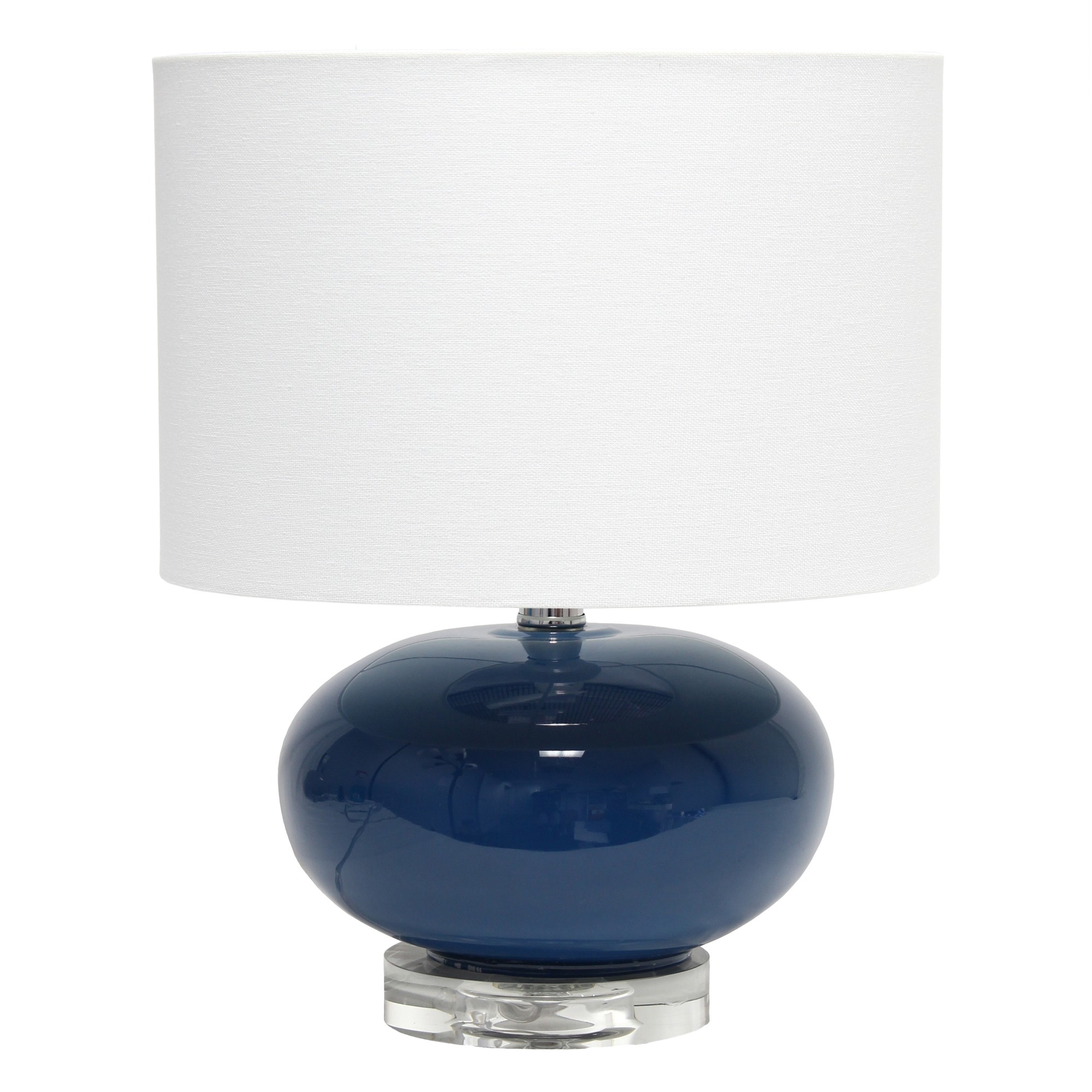 Lalia Home 15.25" Modern Ovaloid Glass Bedside Table Lamp with White Fabric Shade, Blue