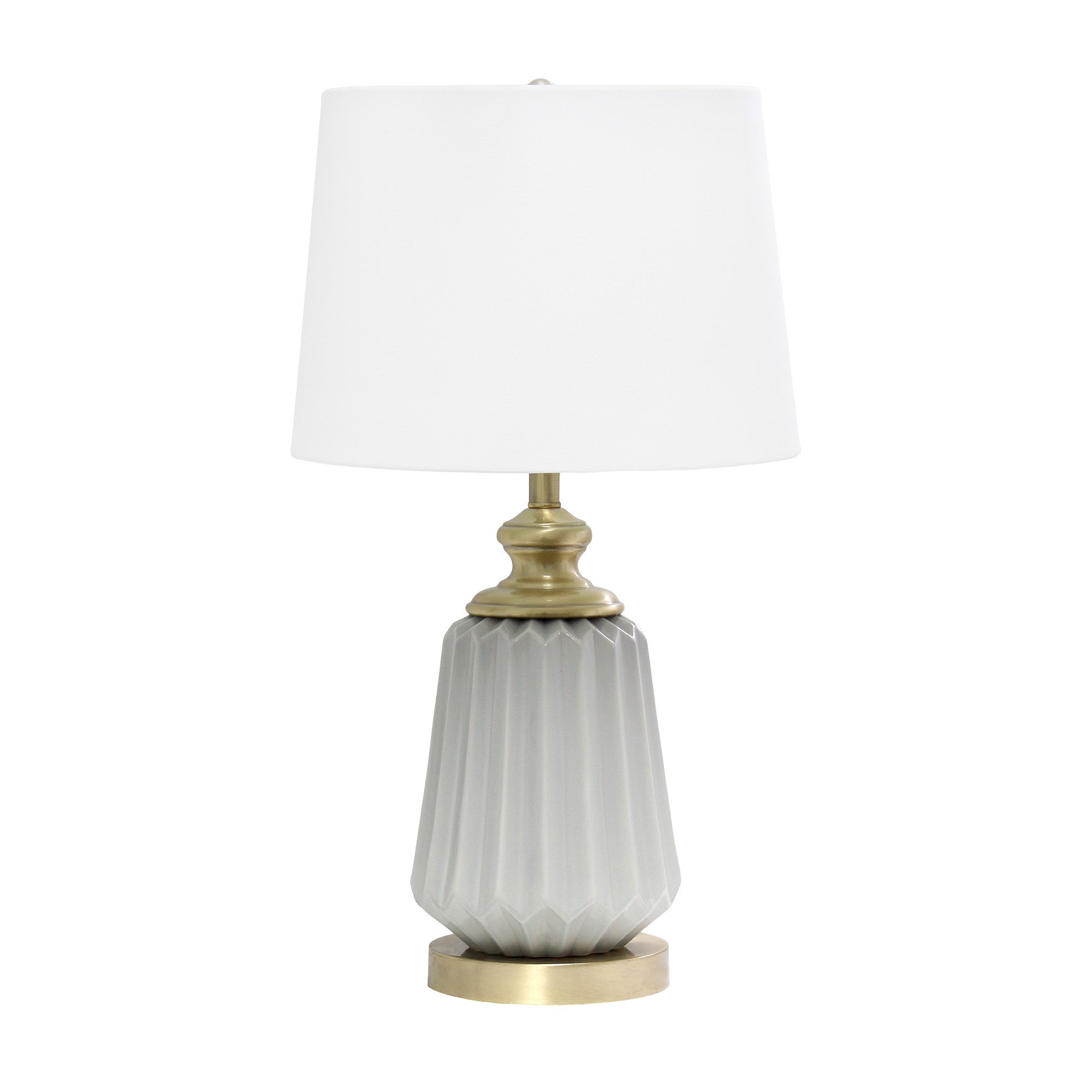 Lalia Home 25" Classic Fluted Ceramic and Metal Table Lamp with White Fabric Shade, Gray