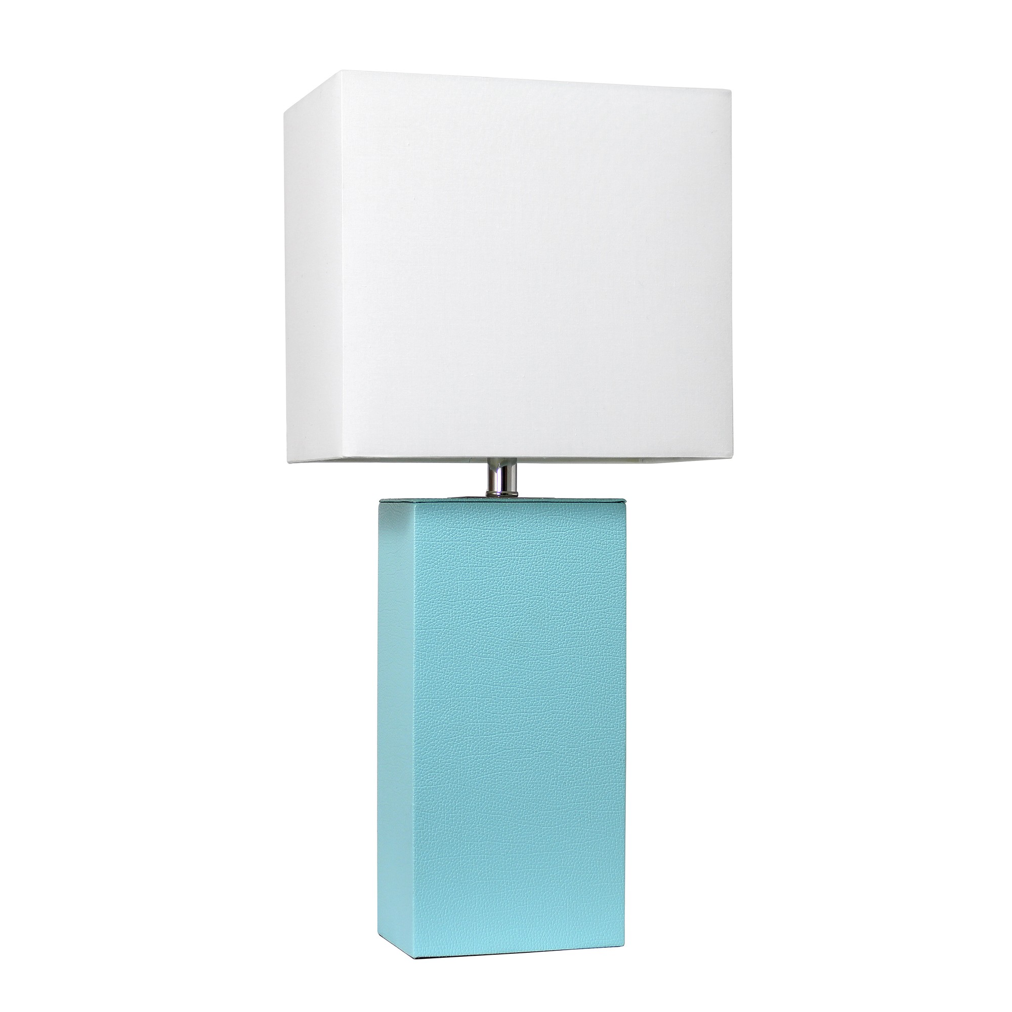 21in Leather Base Table Lamp with White Shade Aqua
