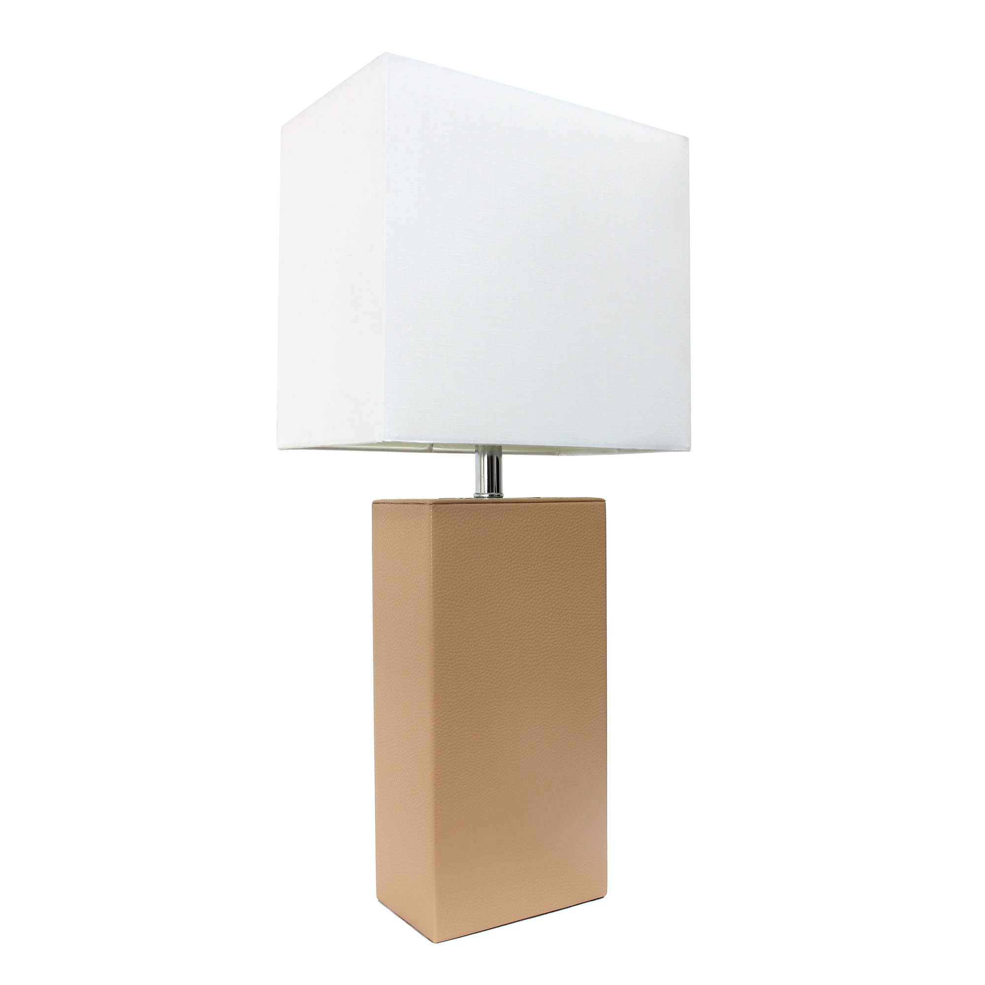 21in Leather Base Table Lamp with Wht Shade Beige