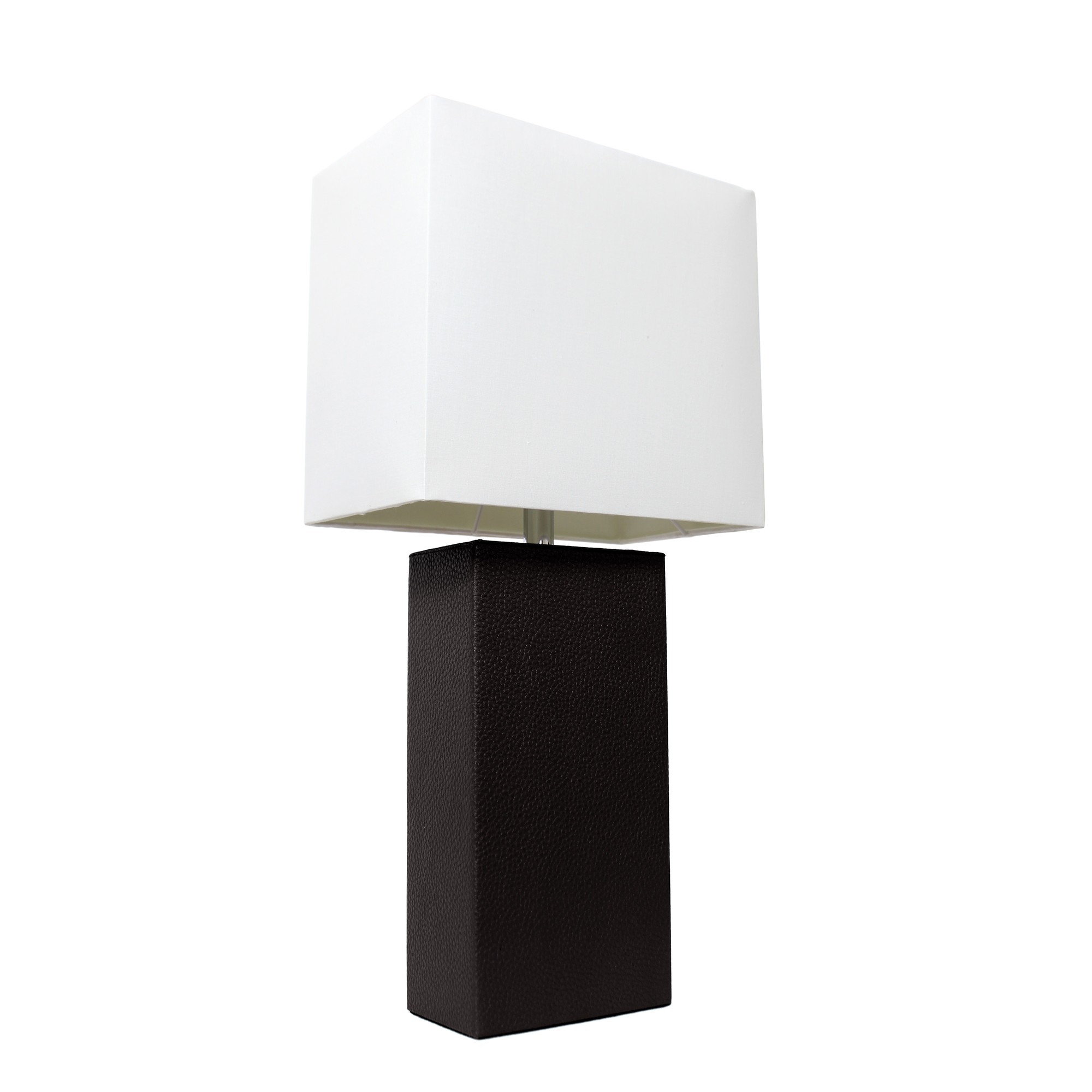 21in Leather Base Table Lamp with Wht Shade Black