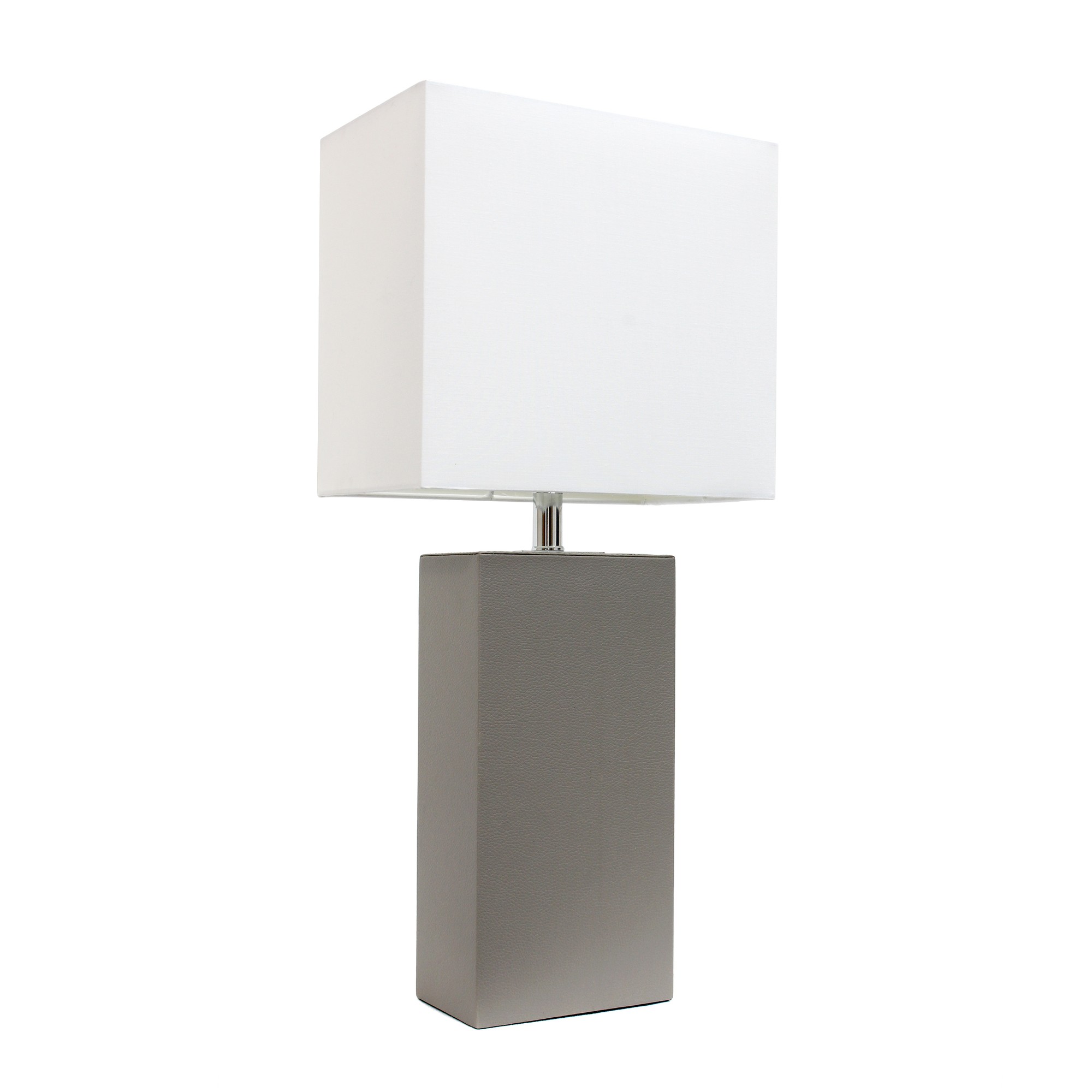 21in Leather Base Table Lamp with White Shade Gray