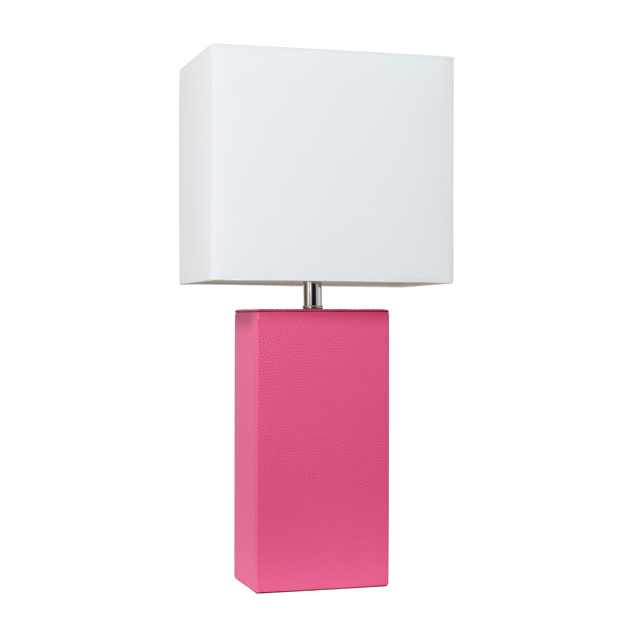 21in Leather Base Tbl Lamp with Wht Shade Hot Pink