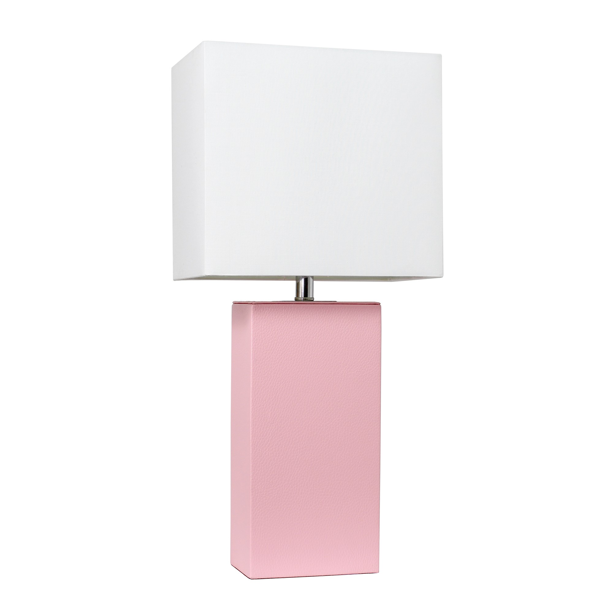 21in Leather Base Table Lamp with White Shade Pink