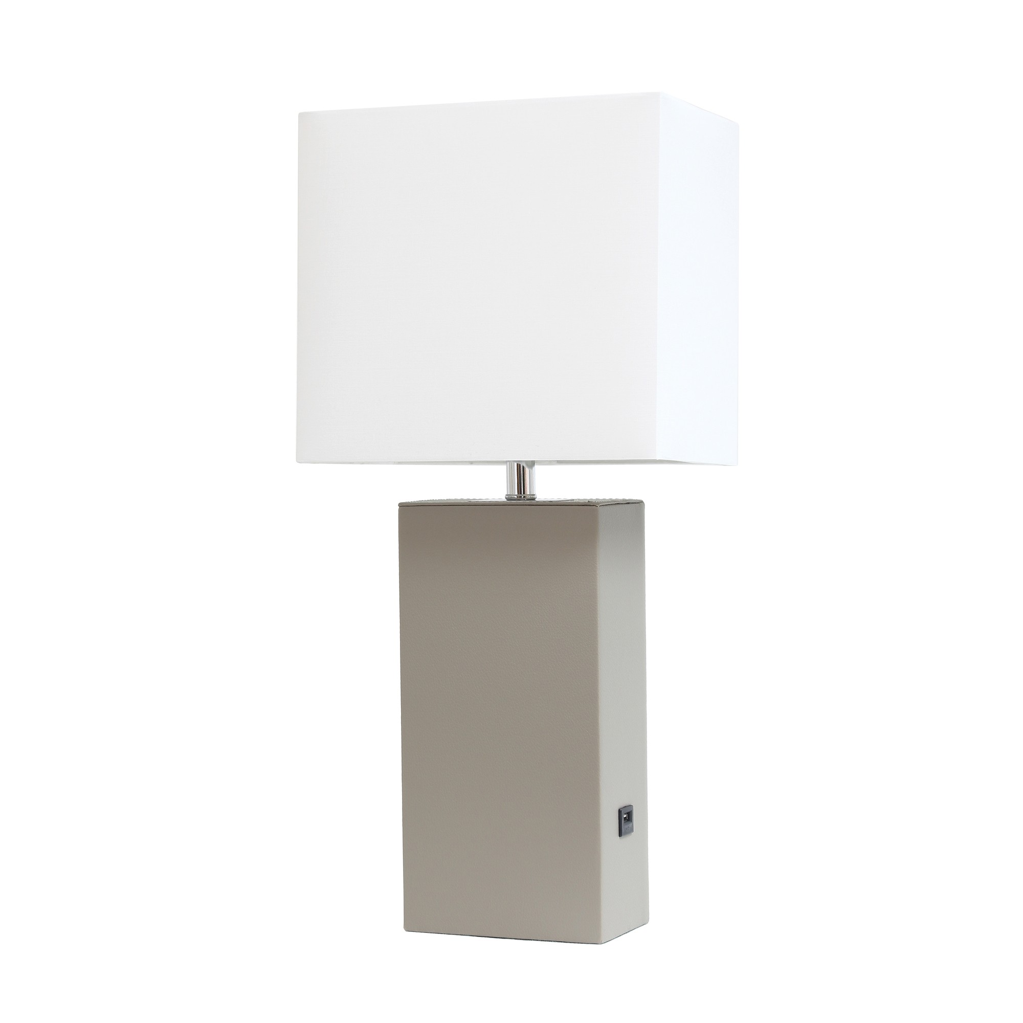 21in Table Lamp USB Charg Port White Shade Gray