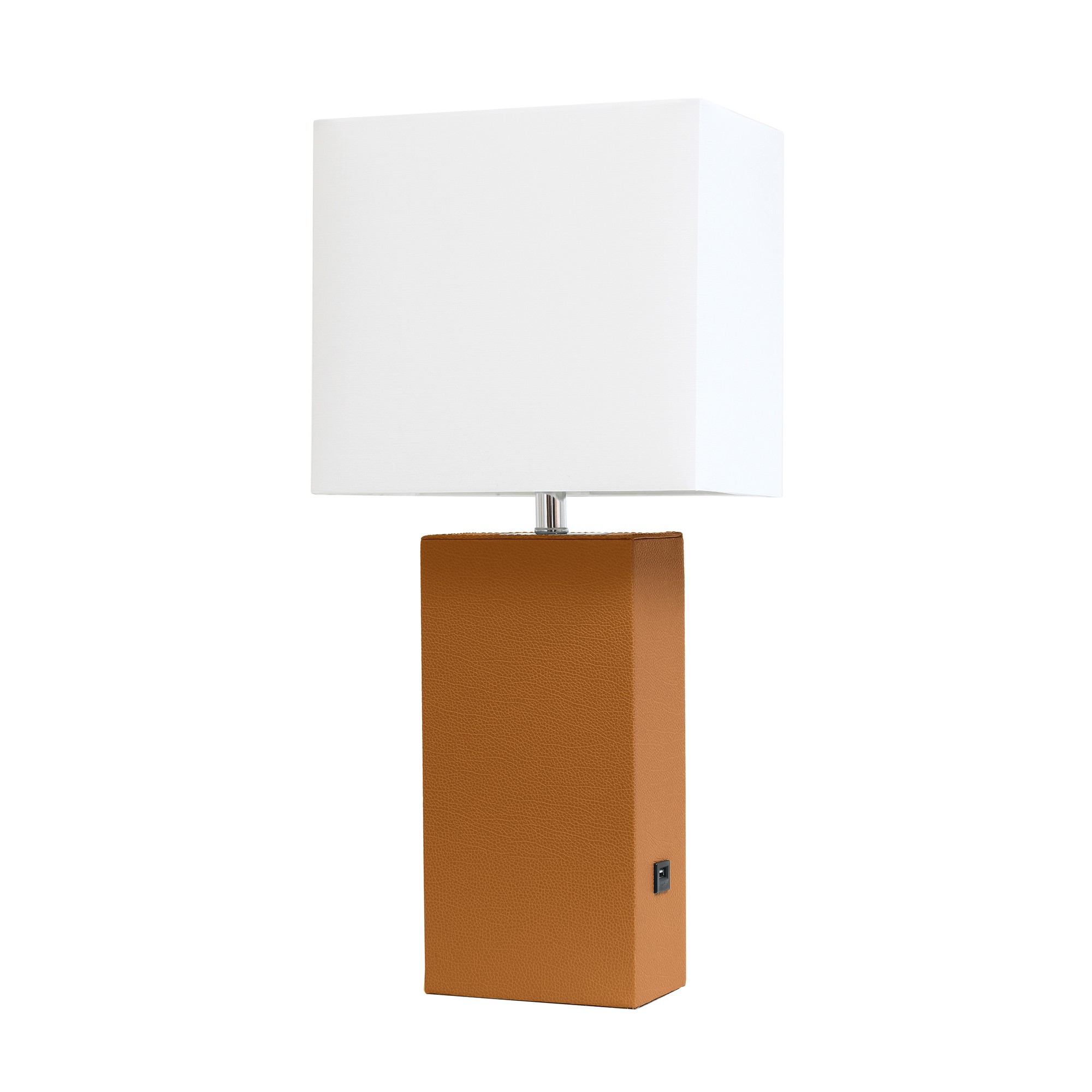 21in Table Lamp USB Charg Port White Shade Tan