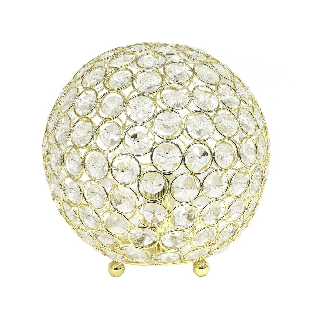 8in Metal Crystal Round Table Lamp Gold