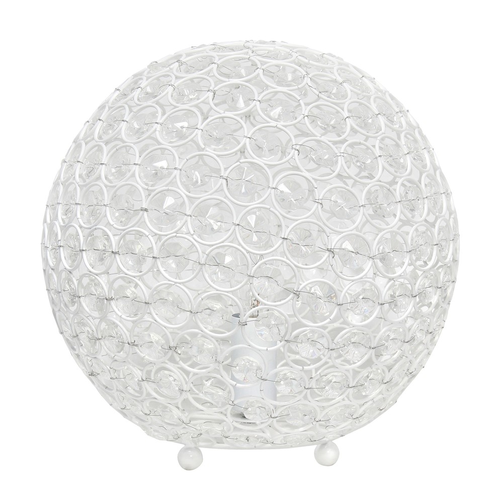 10in Metal Crystal Round Table Lamp White