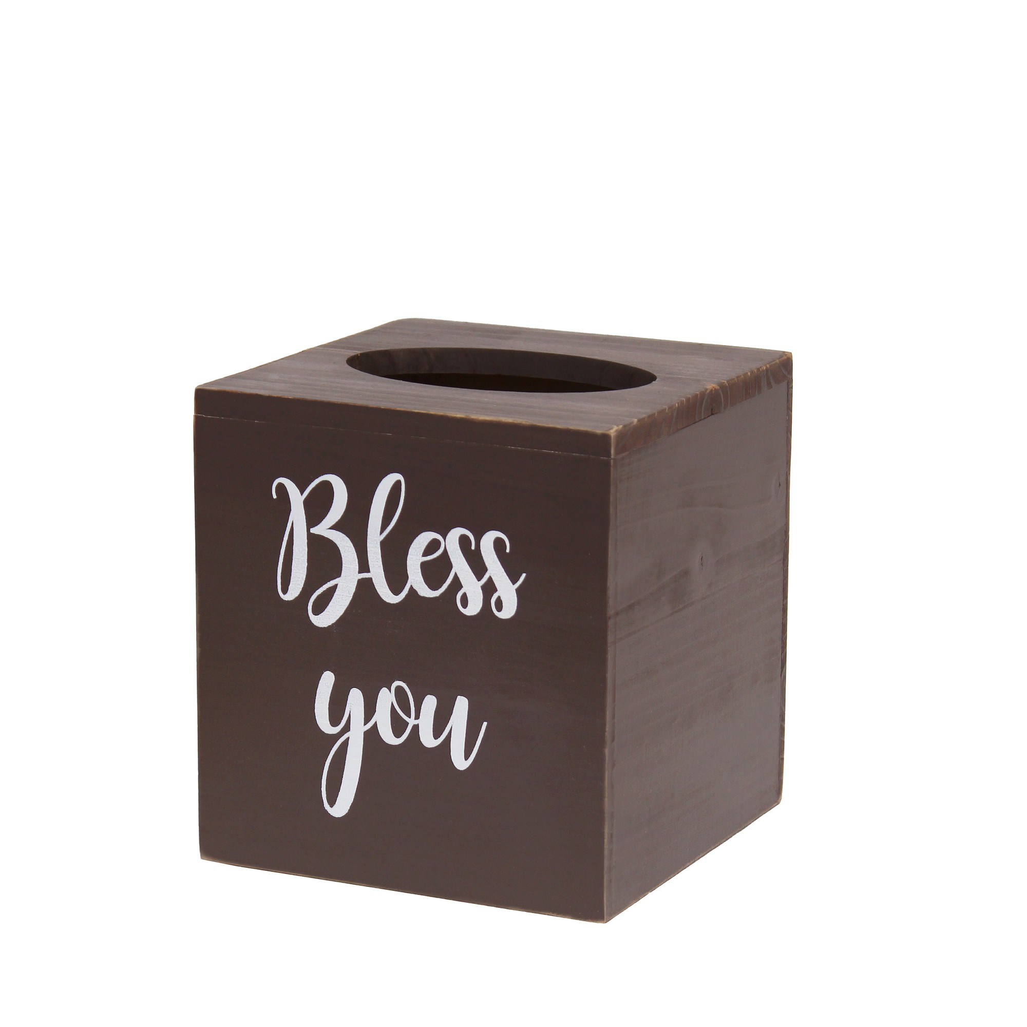 Tissue Box Cover Script in Wht, Sliding Base, Brwn